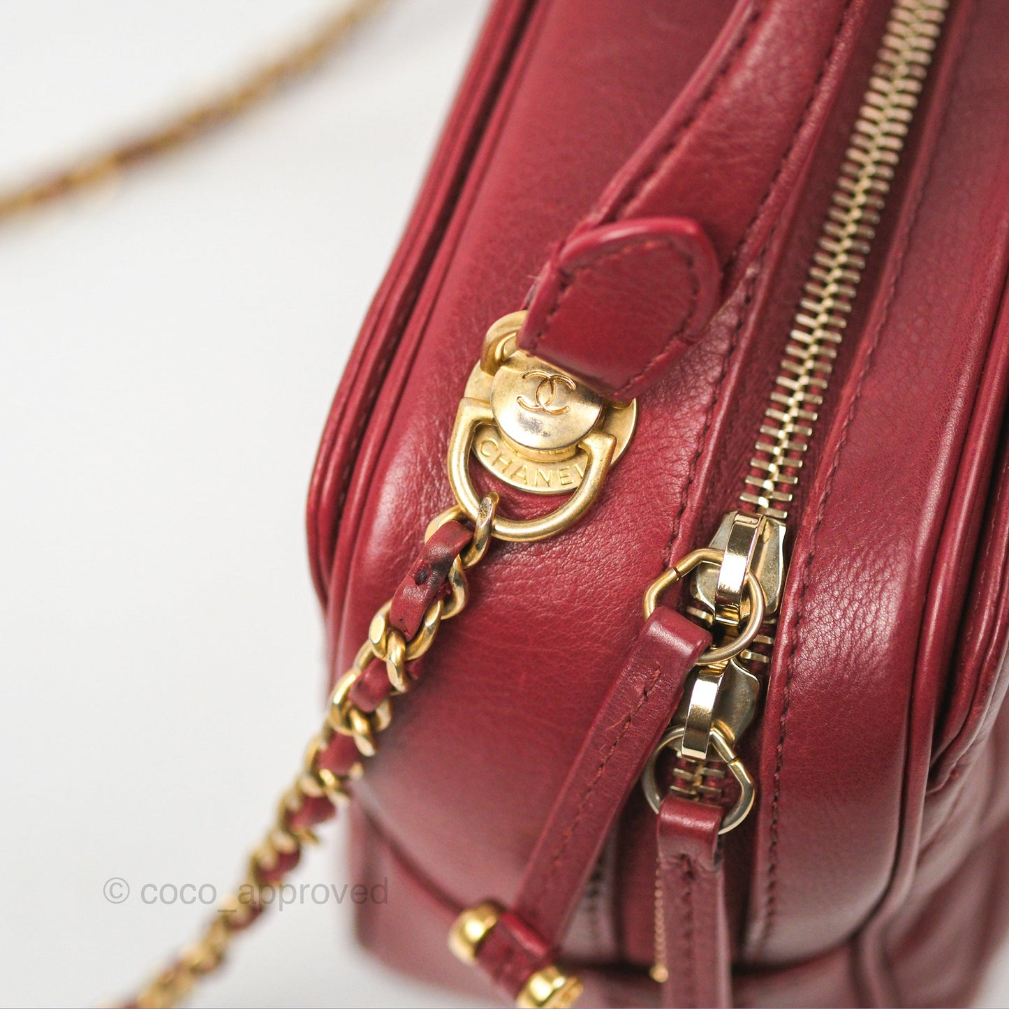 Chanel Quilted CC Small Vanity Case Dark Red Calfskin