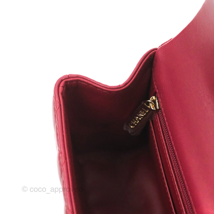 Chanel Top Handle Mini Rectangular Flap Bag Burgundy Lambskin Gold Hardware