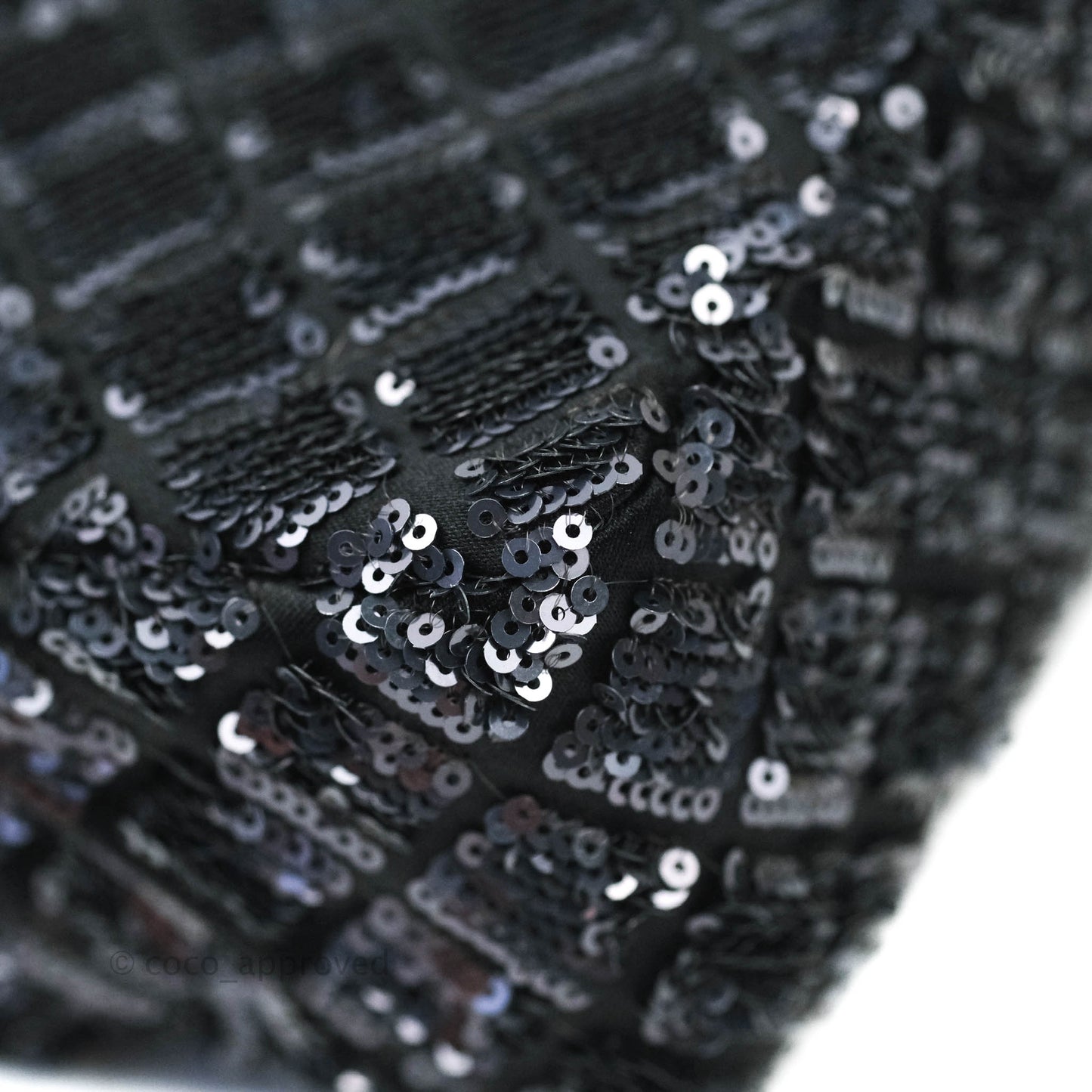 Chanel Quilted Medium Satin Sequin Single Flap Navy Black Gun Metal