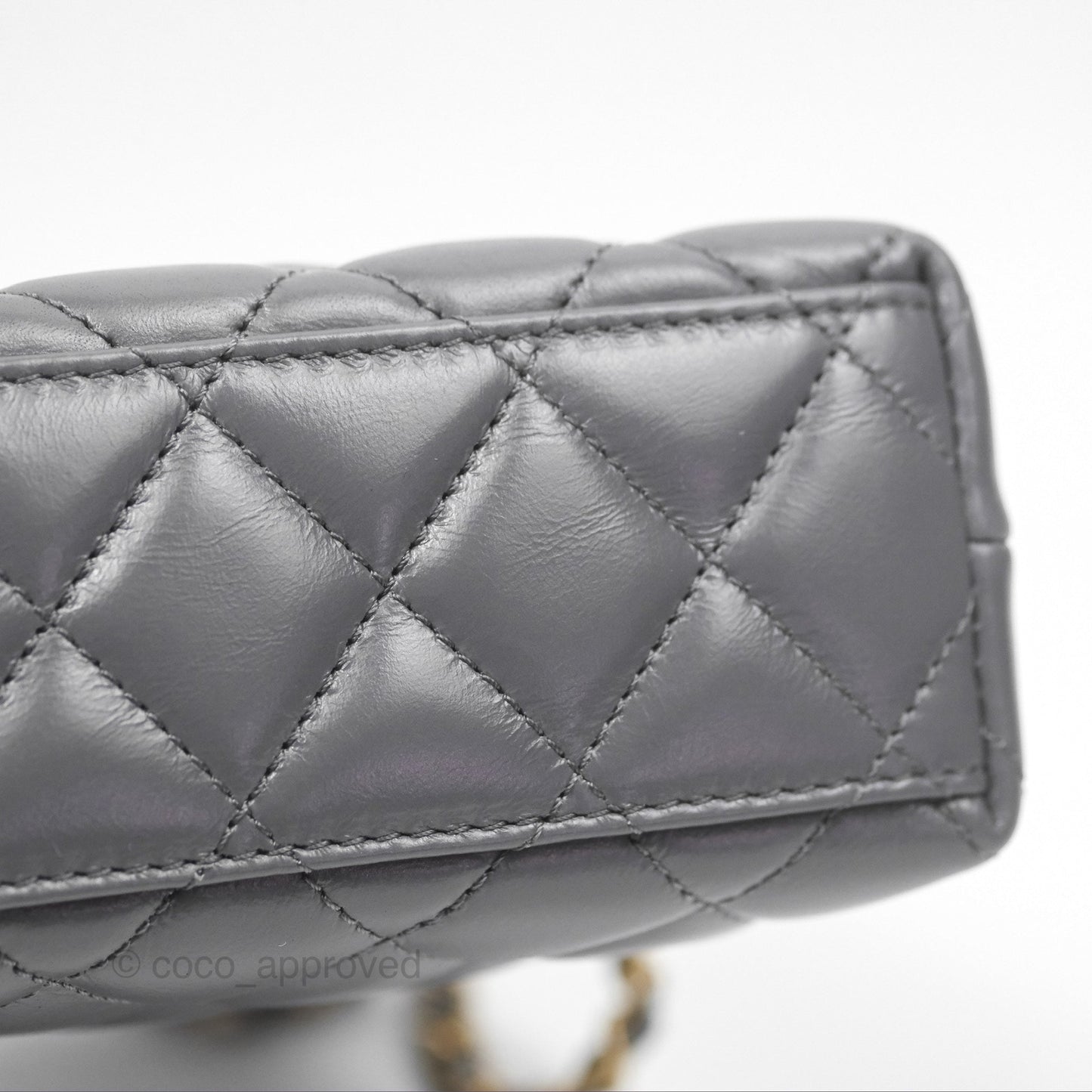 Chanel Kelly Bag Quilted Grey Shiny Calfskin Aged Gold Hardware