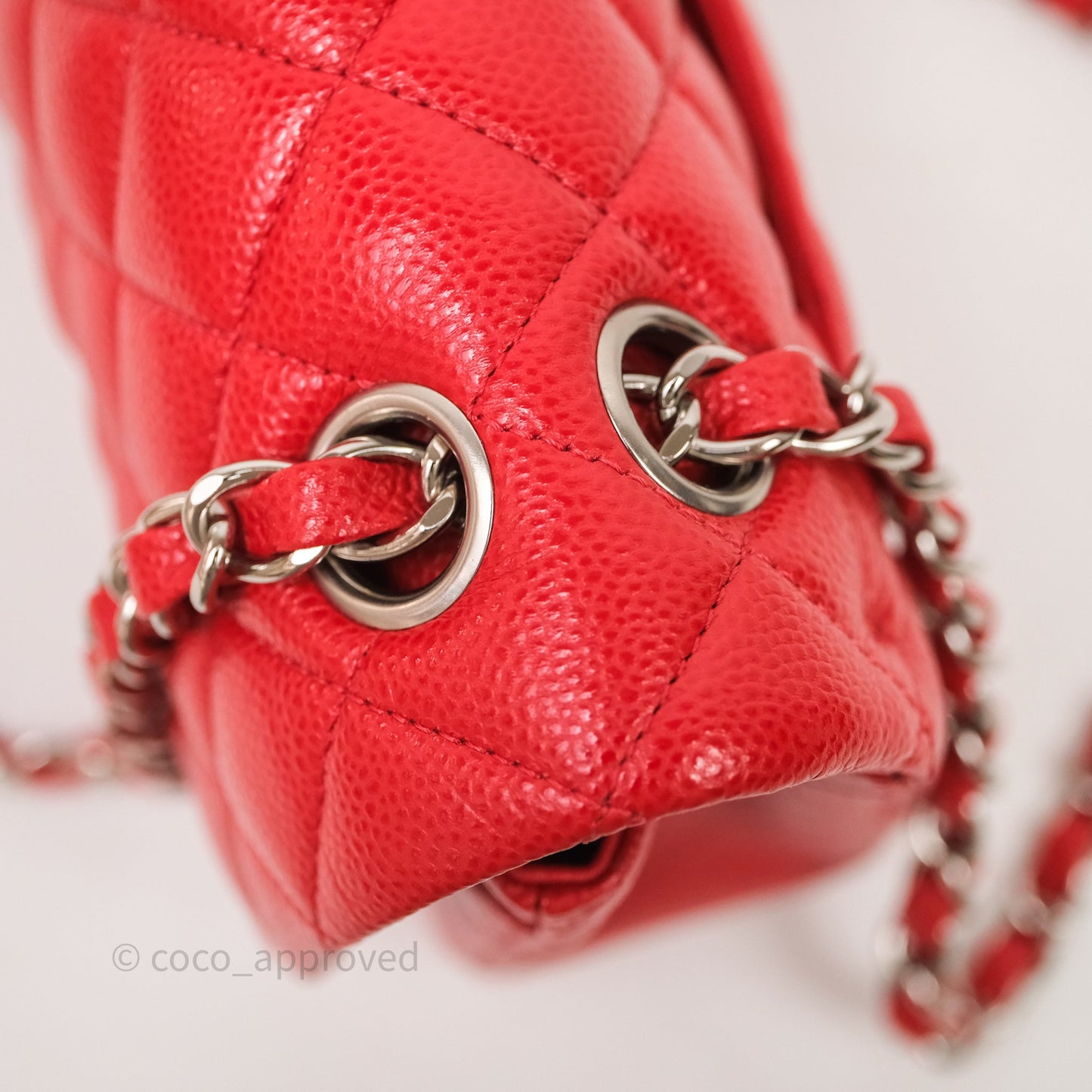 Chanel Small Classic Flap Quilted Red Caviar Silver Hardware