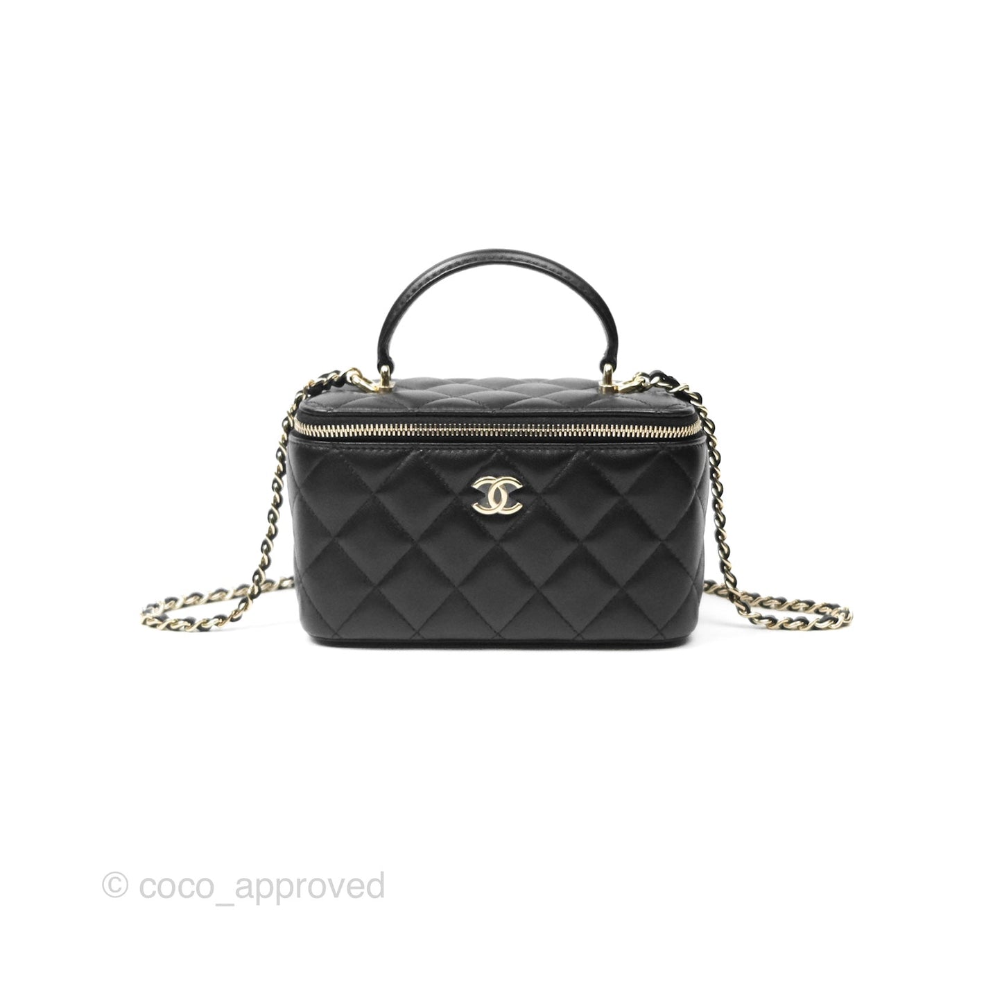 Chanel Vanity Rectangular Top Handle Black Lambskin Gold Hardware