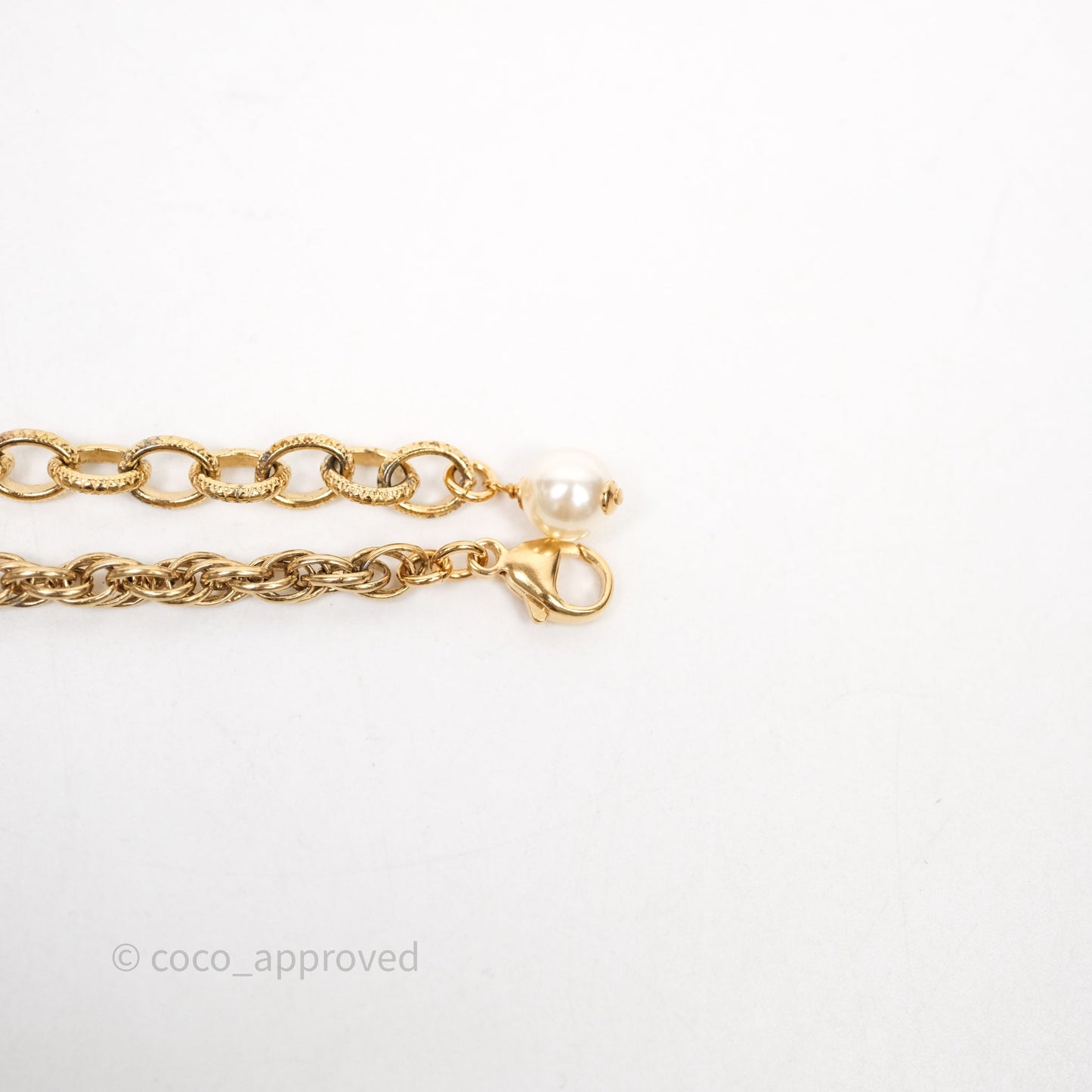 Chanel CC Pearl Pink Bead Necklace Gold Tone 22A