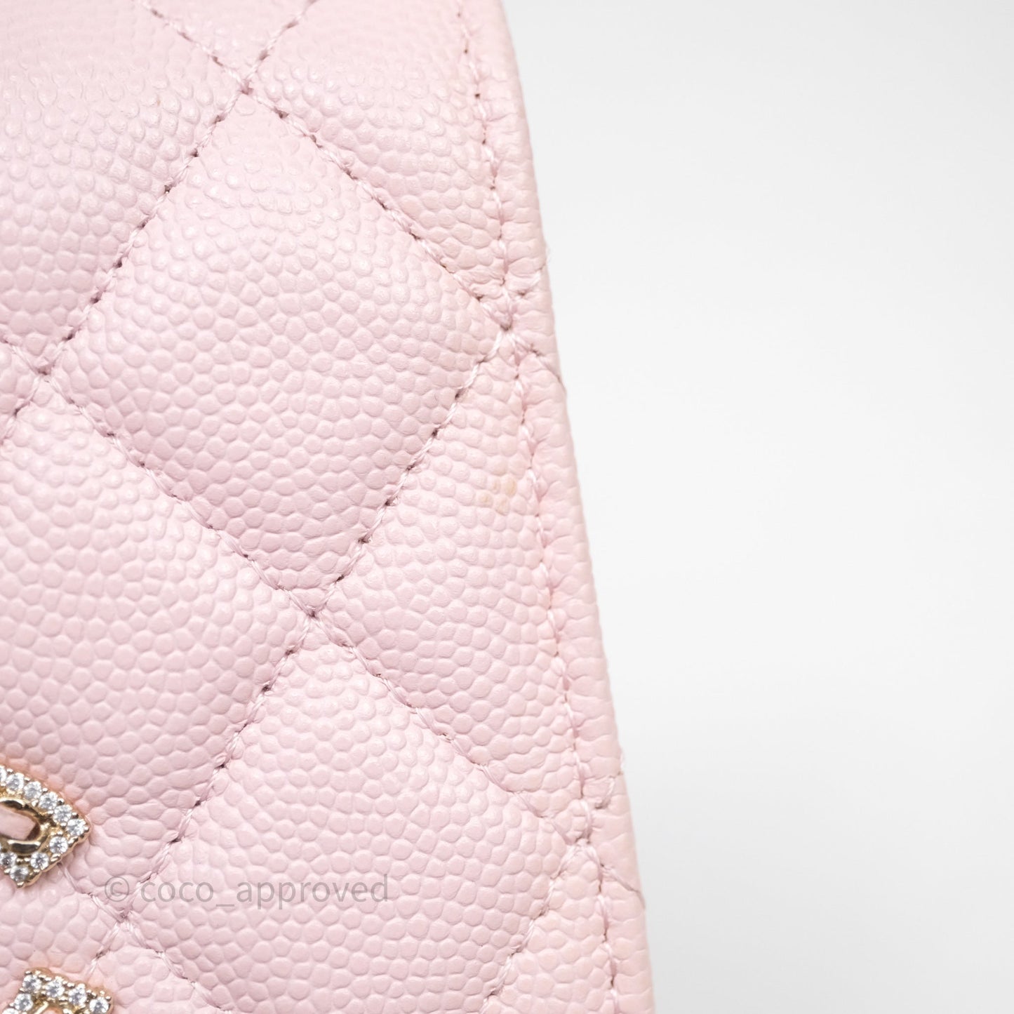 Chanel Quilted Crystal CC Pink Caviar Airpods Phone Case With Chain Light Gold Hardware
