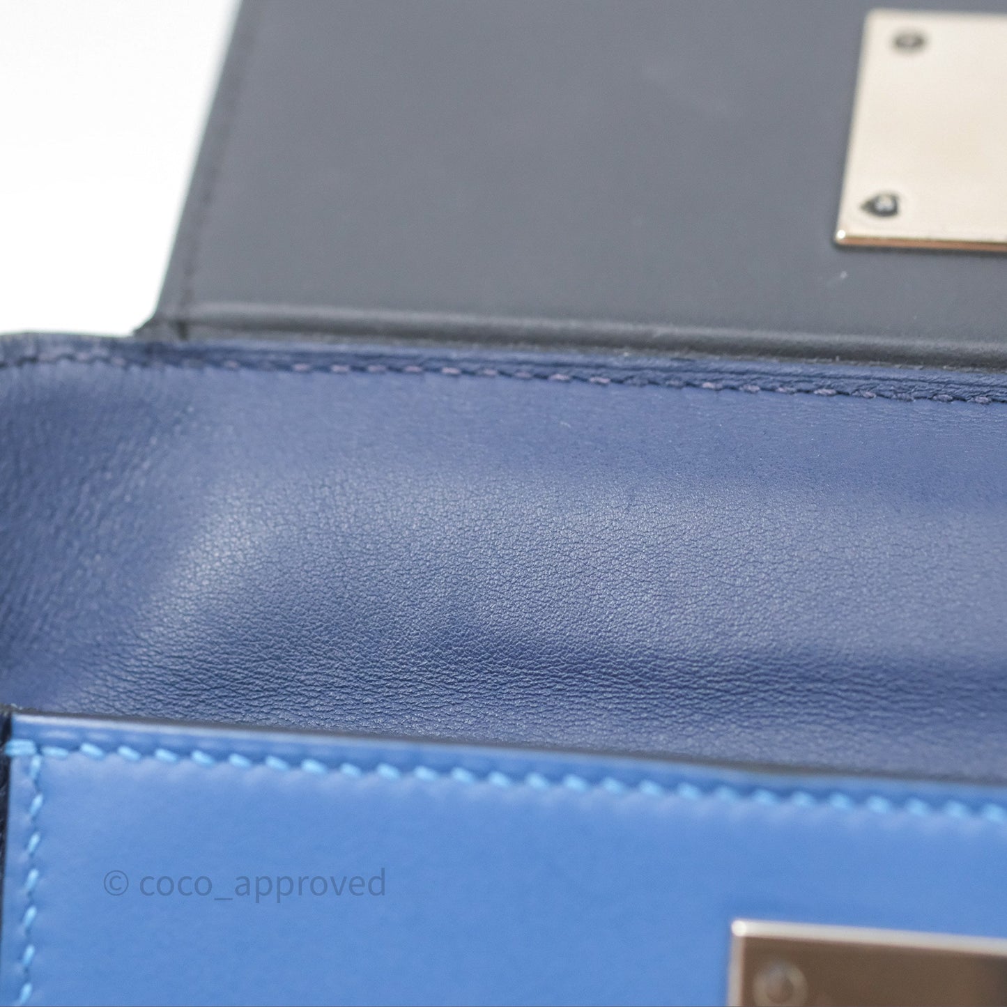 Hermès 24/24 21 Mini Bleu Saphir 73/ Bleu Indigo 76/ Bleu France 71 Evercolor/ Swift Palladium Hardware
