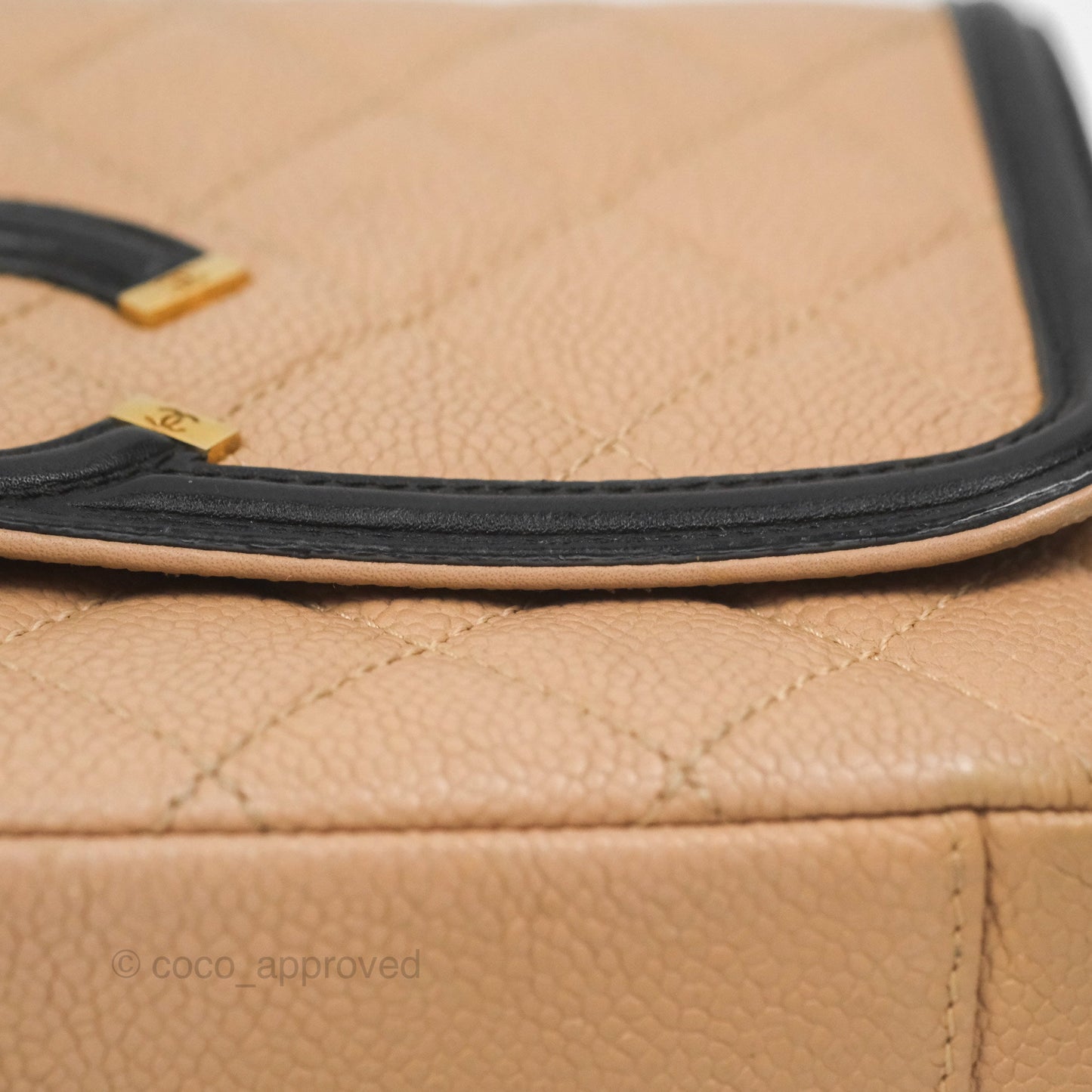 Chanel Small CC Filigree Flap Quilted Beige Black Caviar