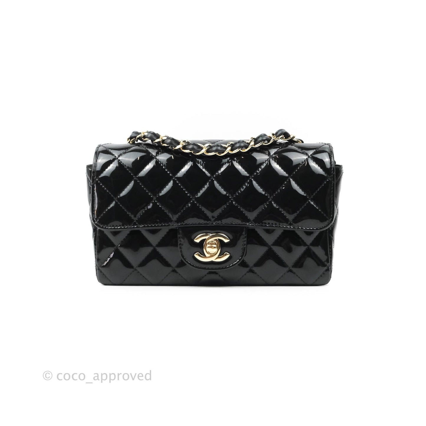 Chanel Quilted Mini Rectangular Black Patent Gold Hardware