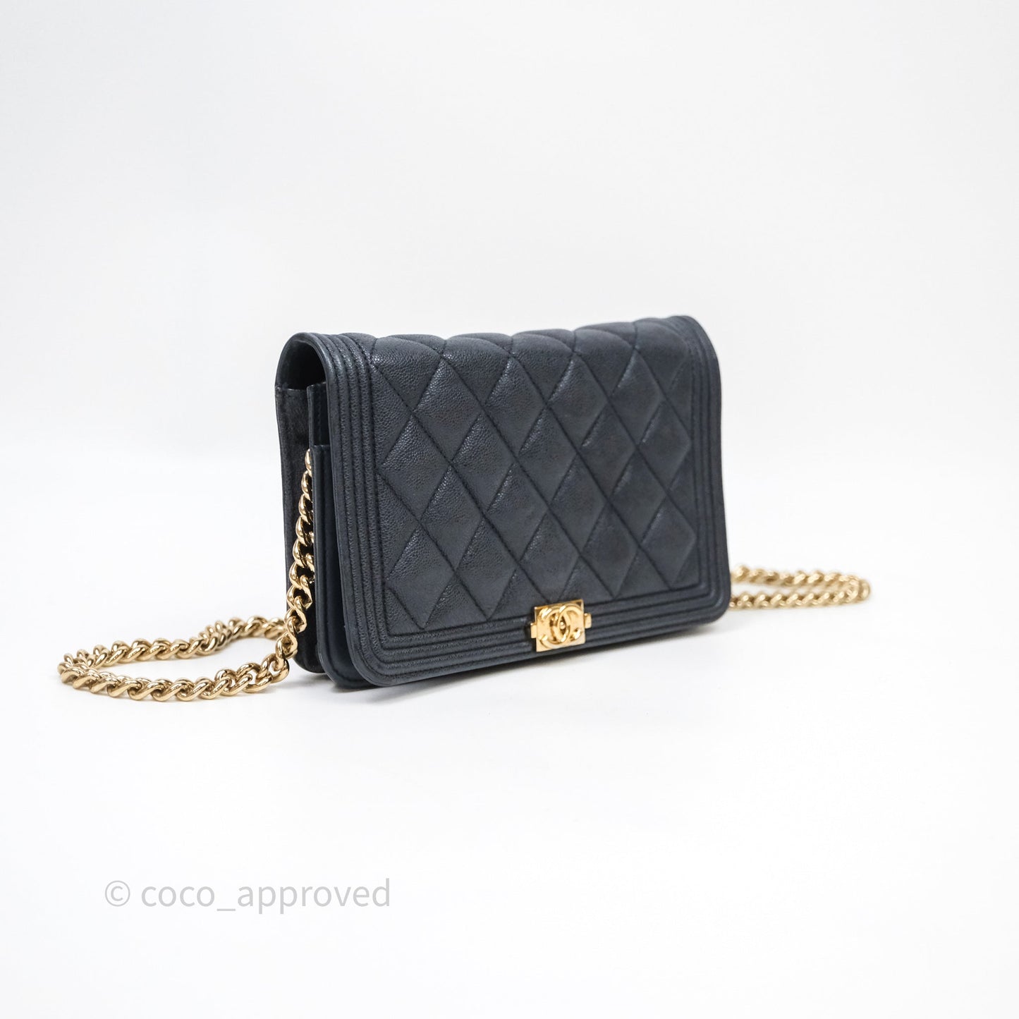 Chanel Boy Wallet on Chain Navy Caviar Light Gold Hardware