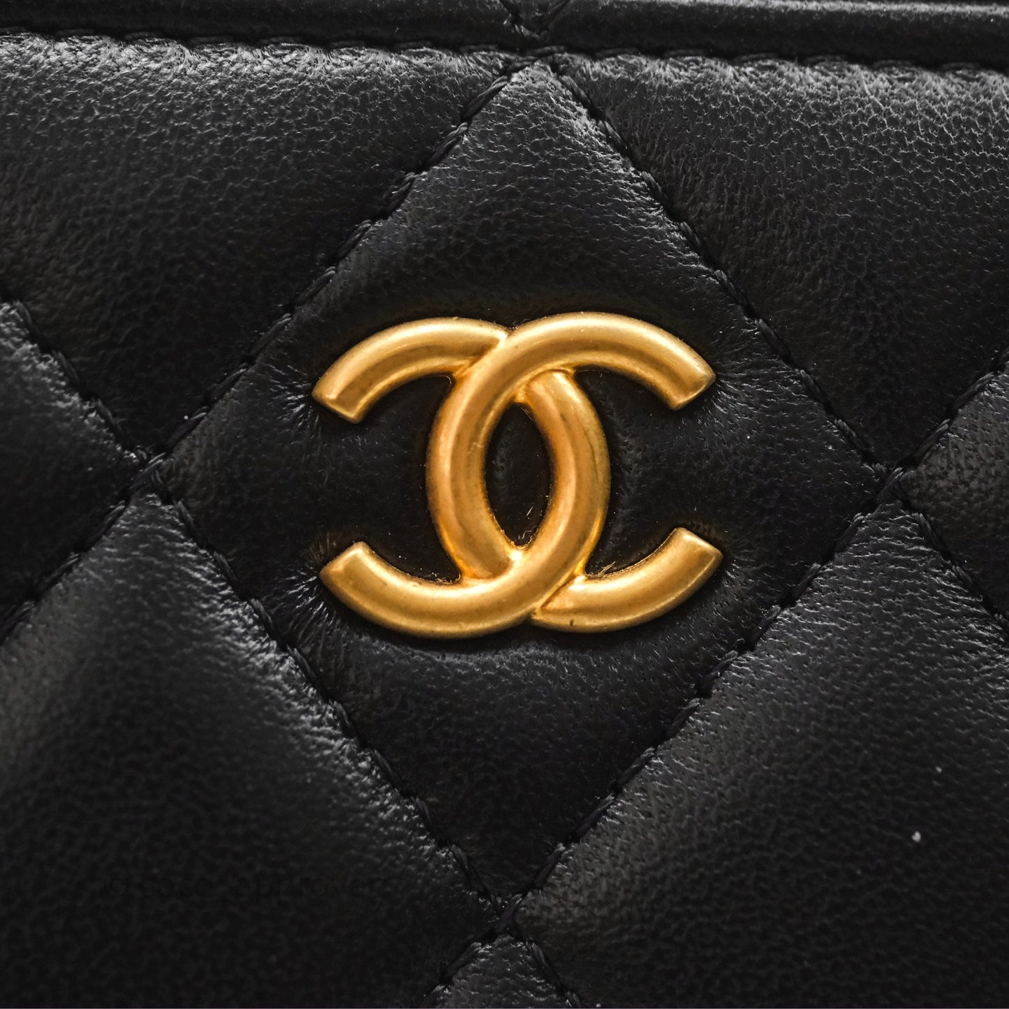 Chanel Vanity with COCO Heart Chain Black Lambskin Aged Gold Hardware