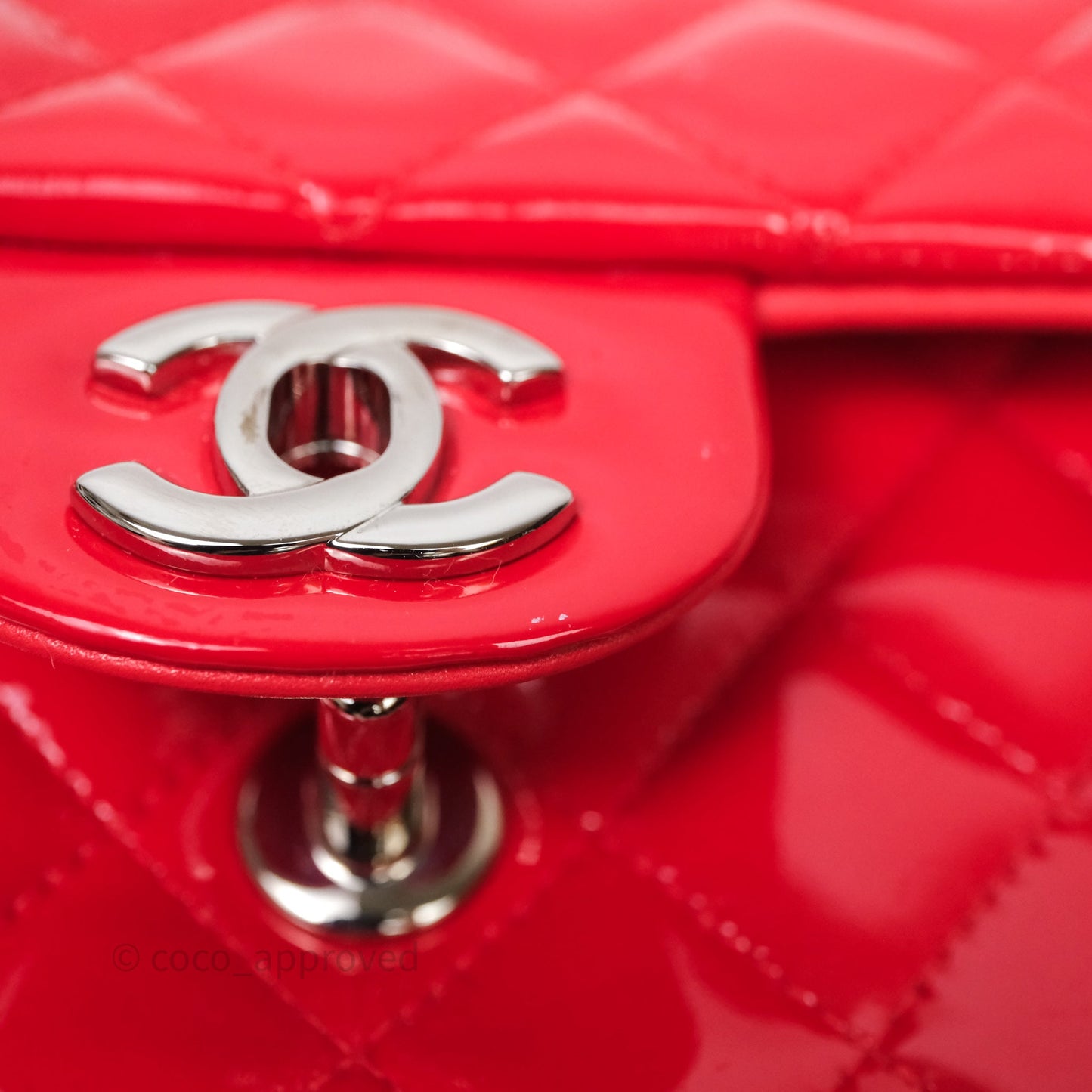 Chanel Mini Rectangular Quilted Red Patent Silver Hardware