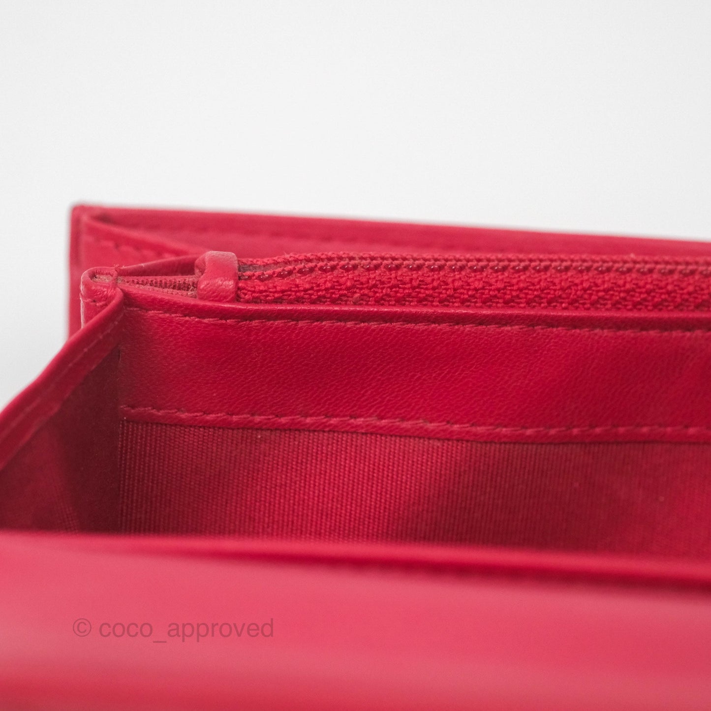 Chanel Quilted Boy Flap Long Wallet Red Lambskin Gold Hardware