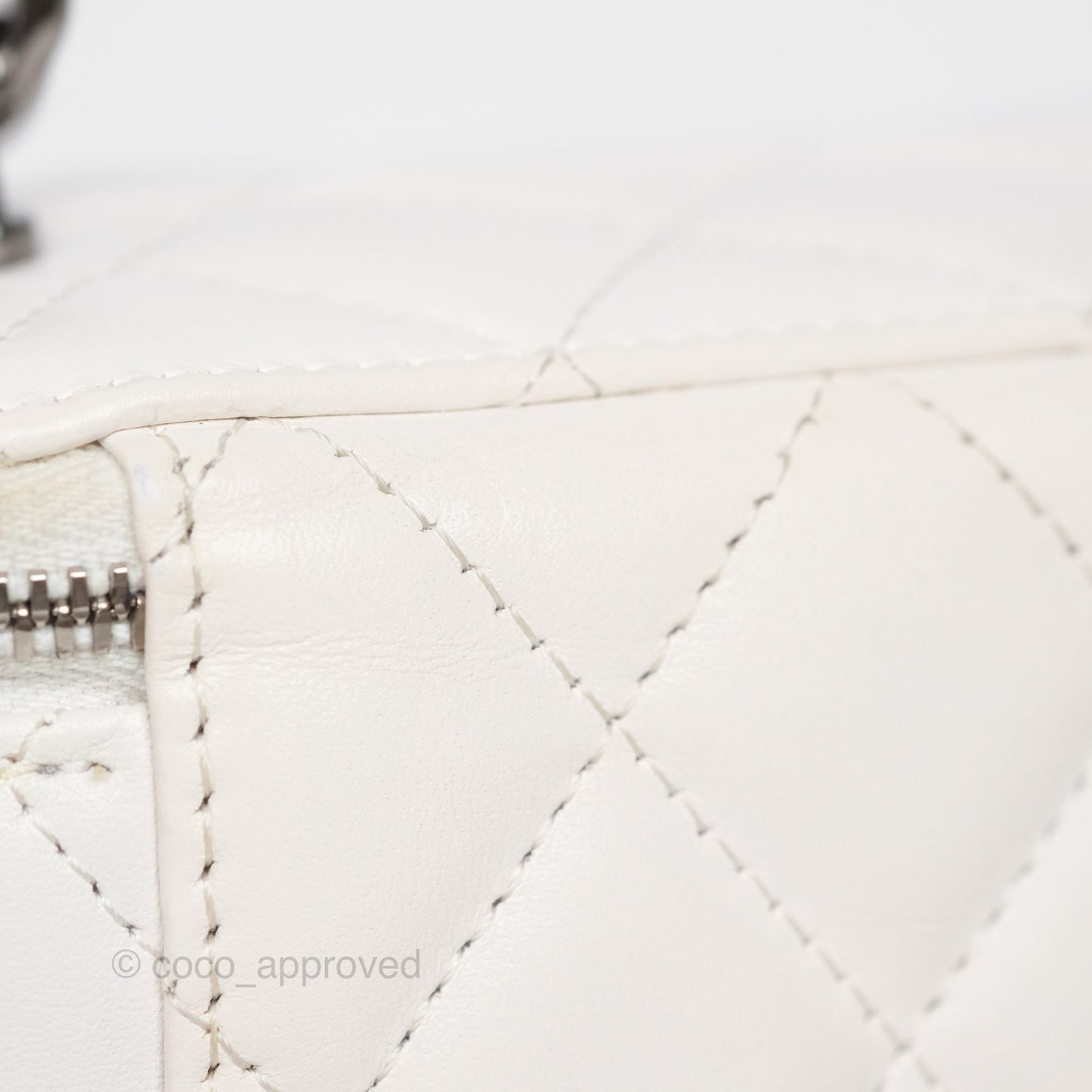 Chanel Crystals Top Handle Vanity Rectangular White Lambskin Gun Metal