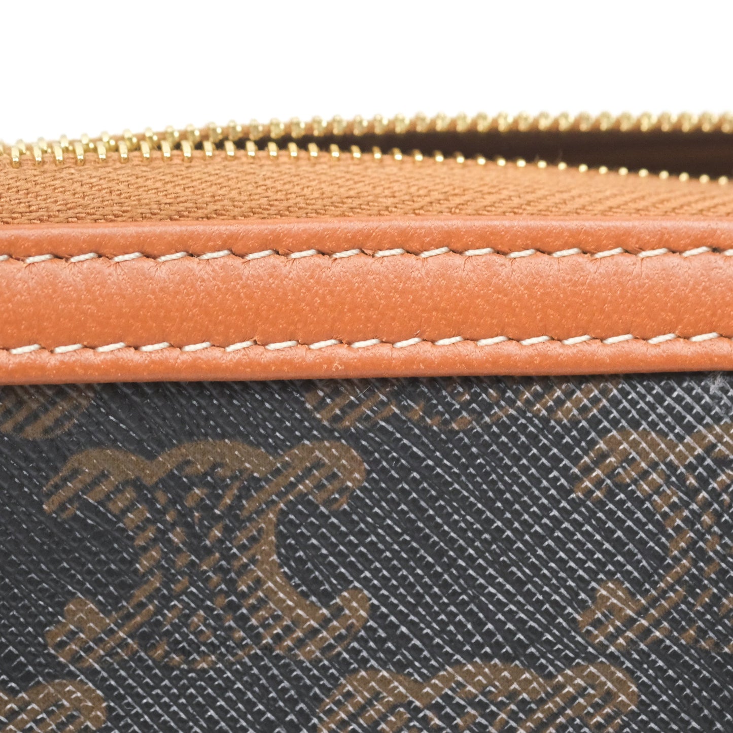 Celine Clutch With Chain Triomphe Canvas Lambskin Tan