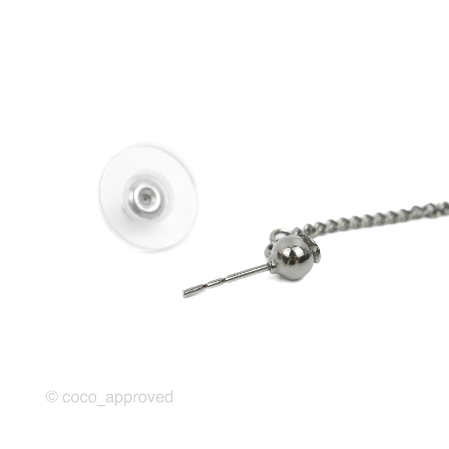 Chanel CC Long Drop Earrings Gun Metal 14A