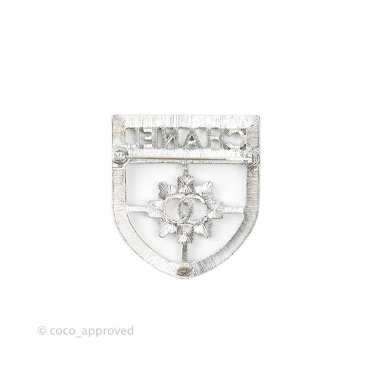 Chanel CC Crystal Shield Brooch Silver Tone 20V