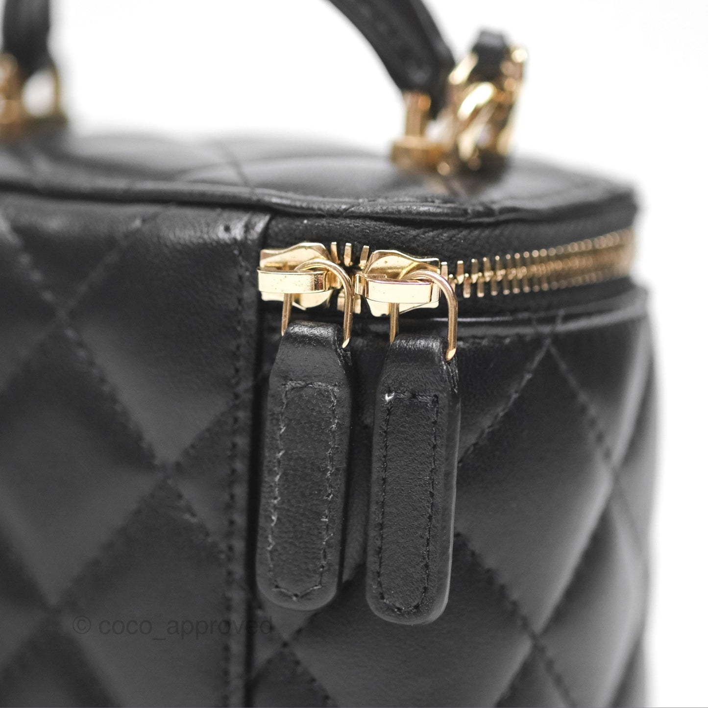 Chanel Mini Top Handle Vanity With Chain Black Lambskin Gold Hardware