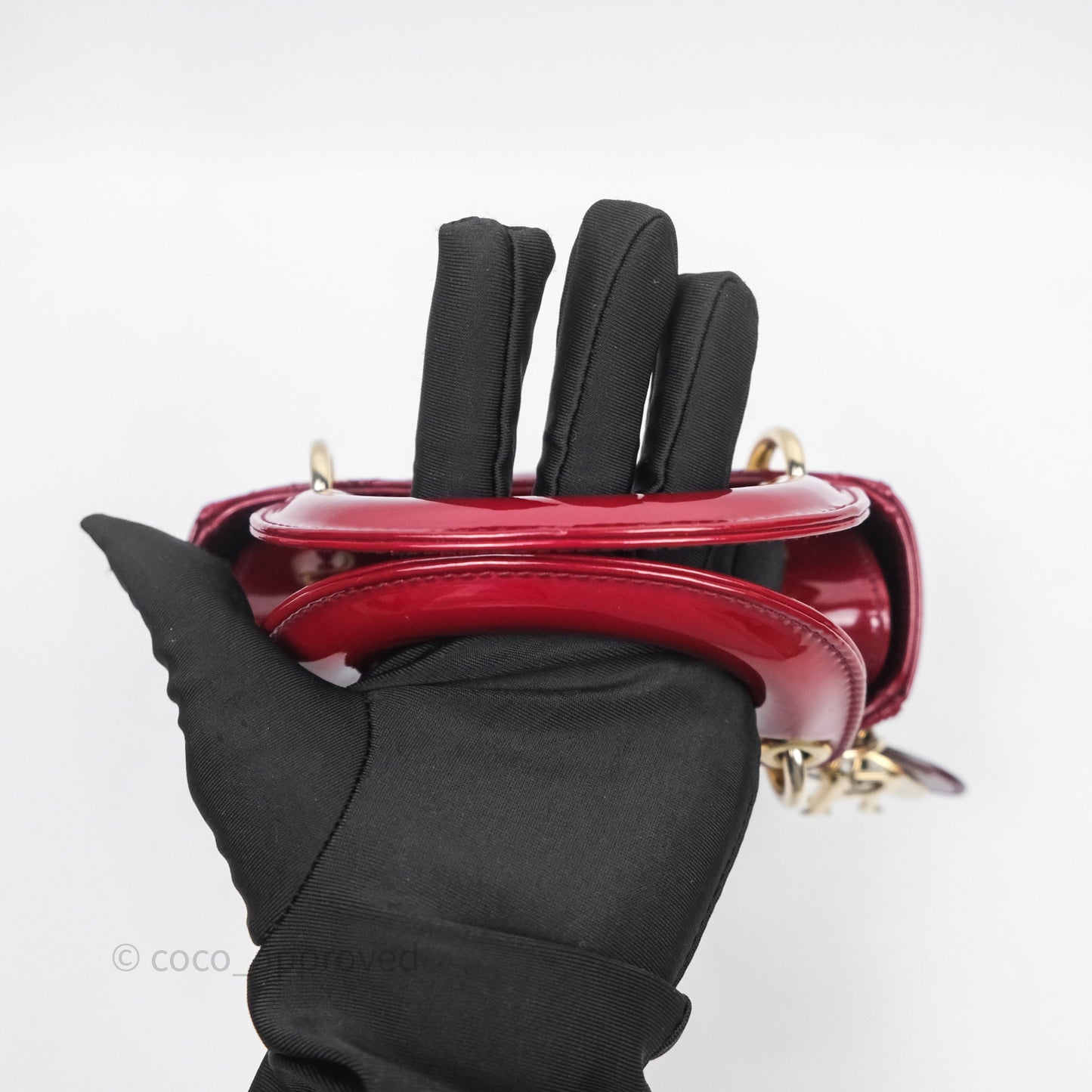 Christian Dior Mini Lady Dior Red Patent Cannage Gold Hardware