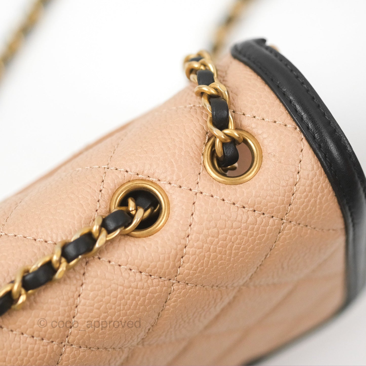 Chanel Quilted Small CC Filigree Flap Beige Black Caviar