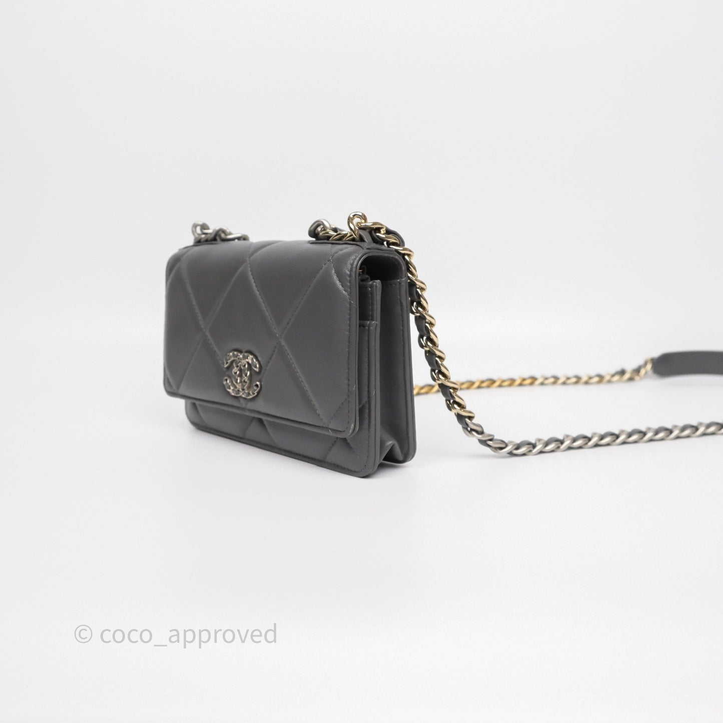 Chanel 19 Wallet on Chain WOC Grey Lambskin Mixed Hardware