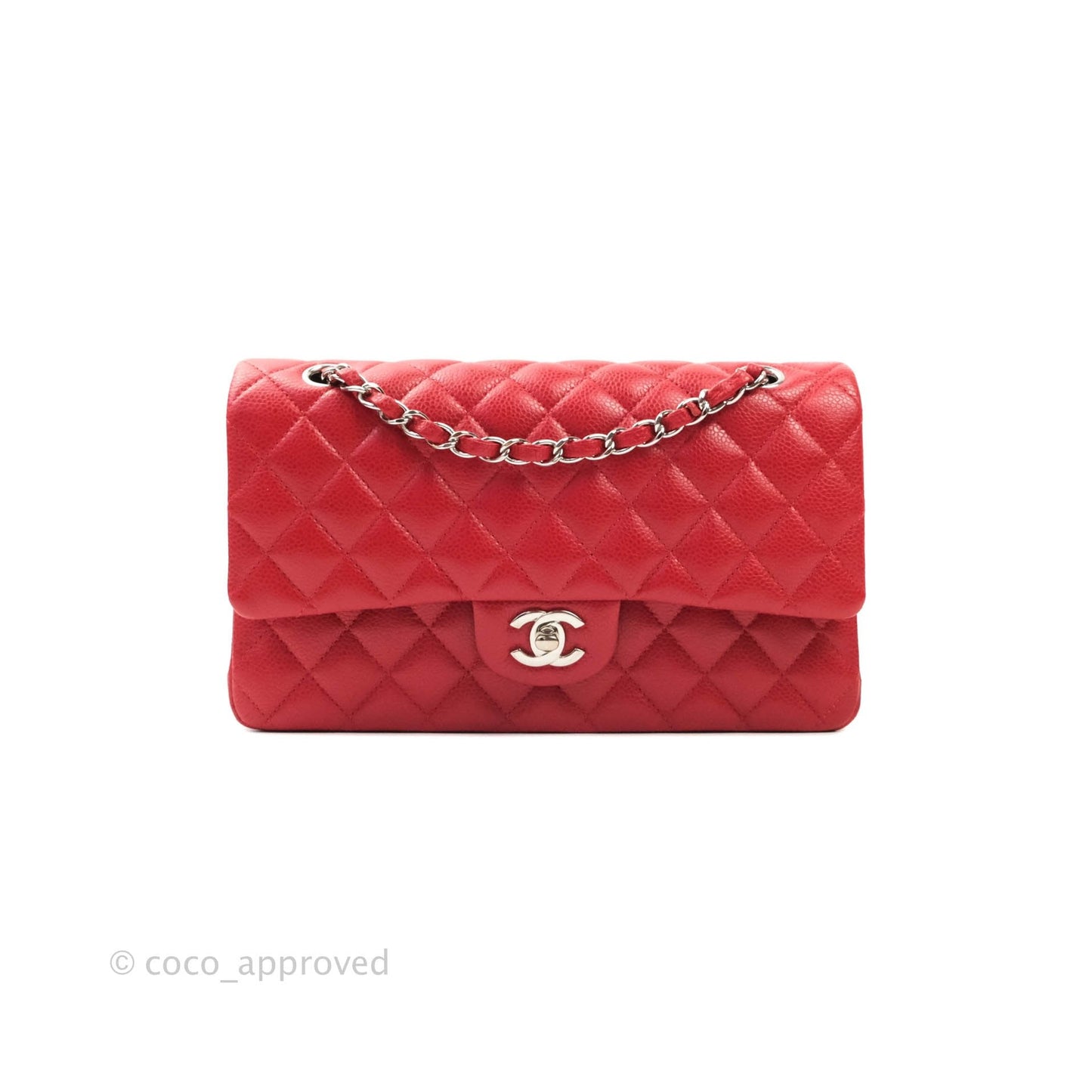 Chanel Classic M/L Medium Double Flap Red Caviar Silver Hardware