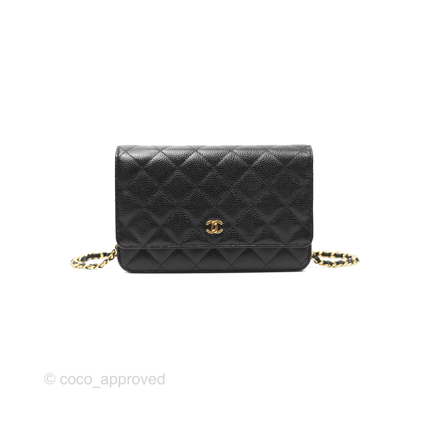 Chanel Quilted Classic Wallet On Chain WOC Black Caviar Gold Hardware