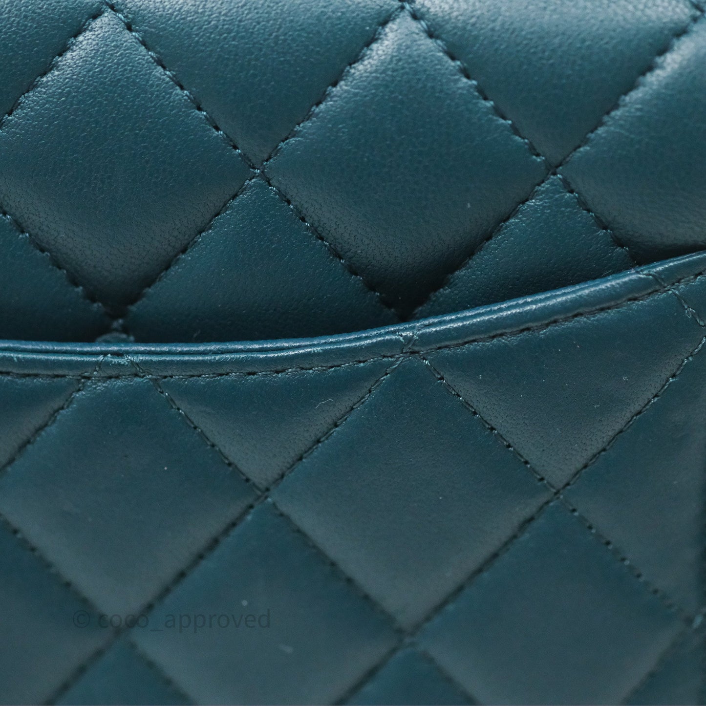Chanel Quilted Mini Rectangular Flap Teal Green Lambskin Silver Hardware