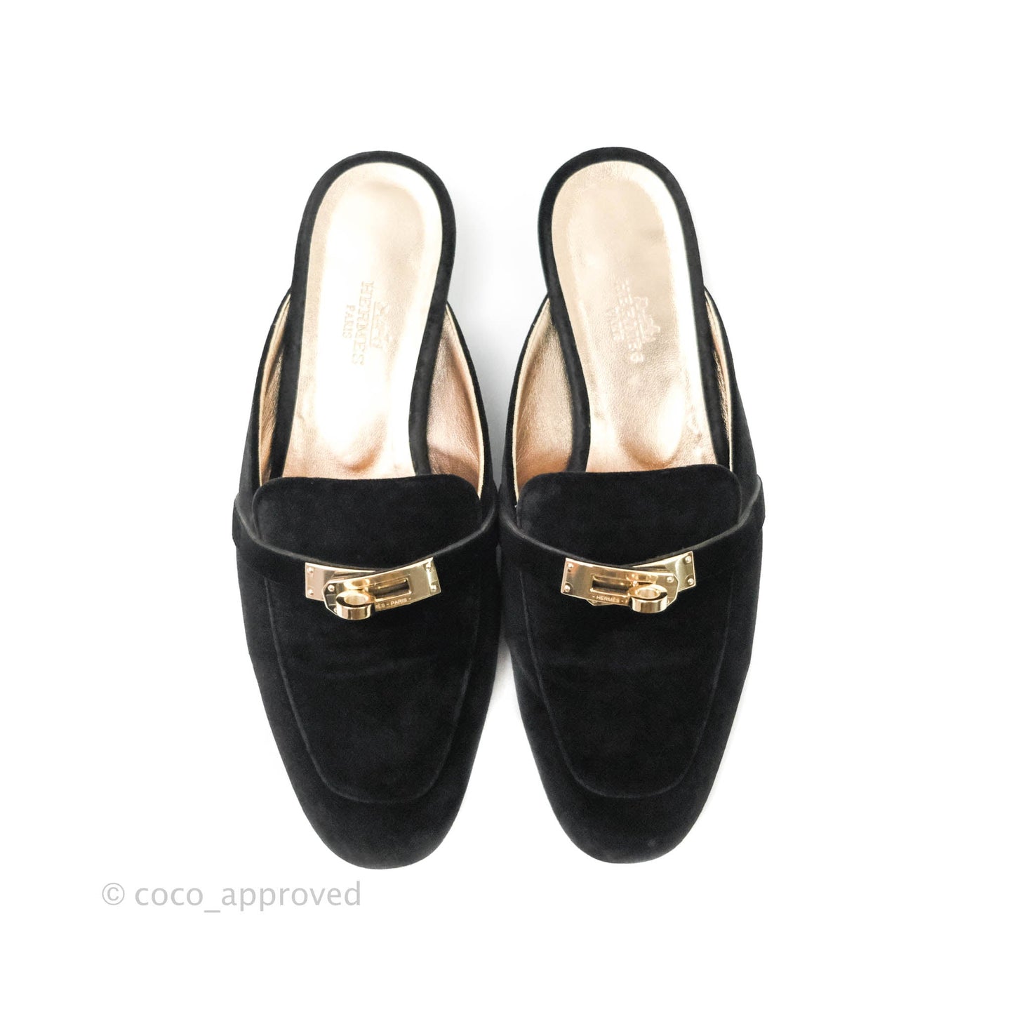 Hermès Oz Velvet Mules in Black Gold Hardware