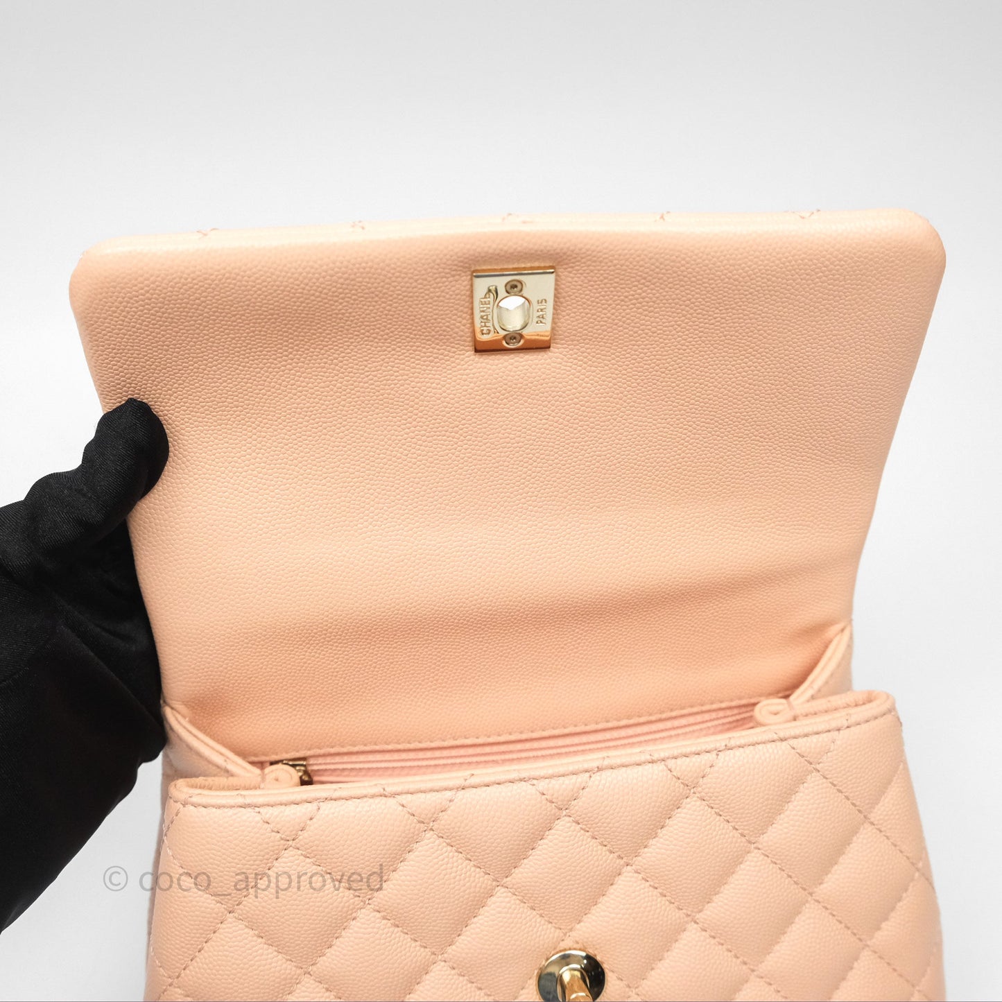 Chanel Small Coco Handle Quilted Pink Beige Caviar Gold Hardware