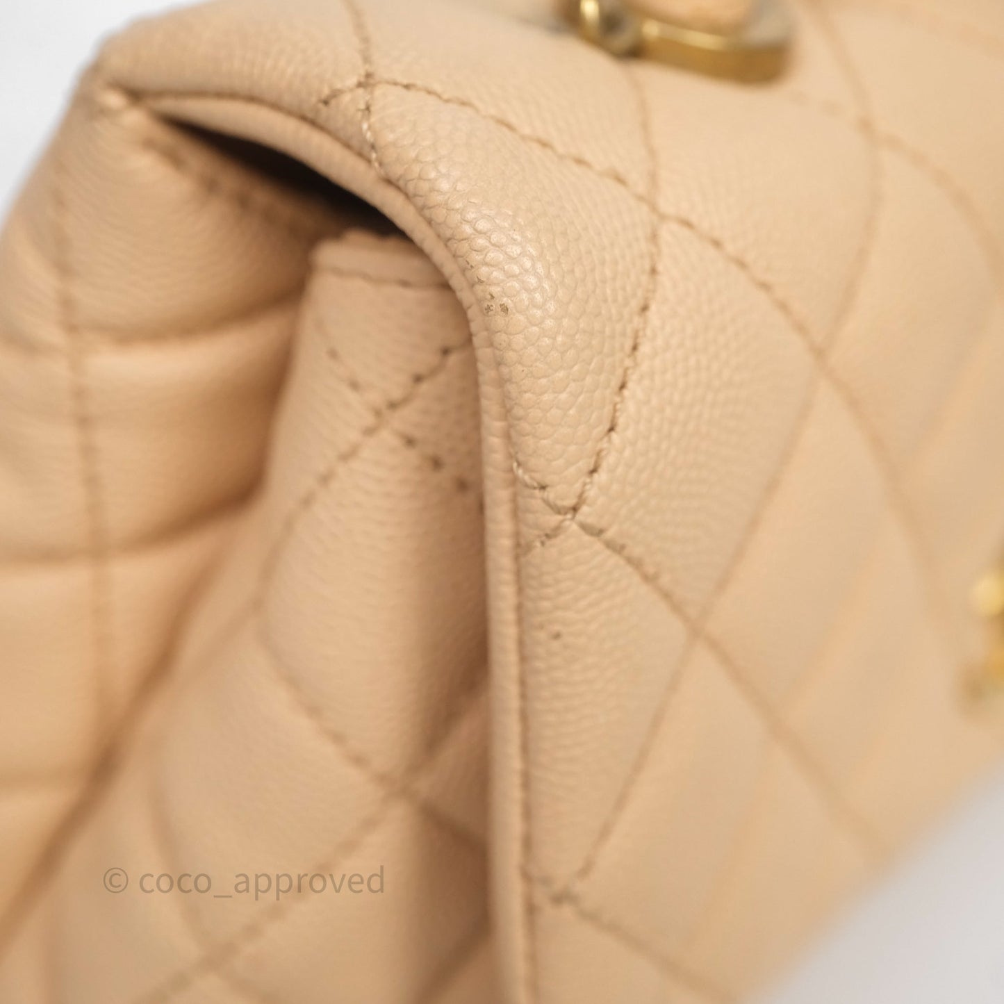 Chanel Small Coco Handle Quilted Beige Caviar Aged Gold Hardware