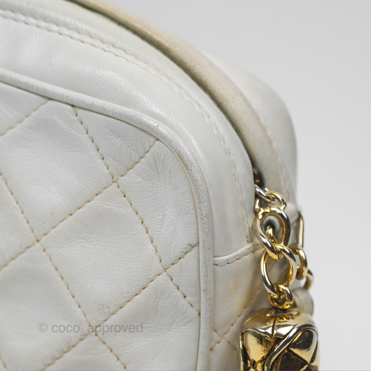 Chanel Vintage Small Camera Bag White Lambskin Gold Hardware