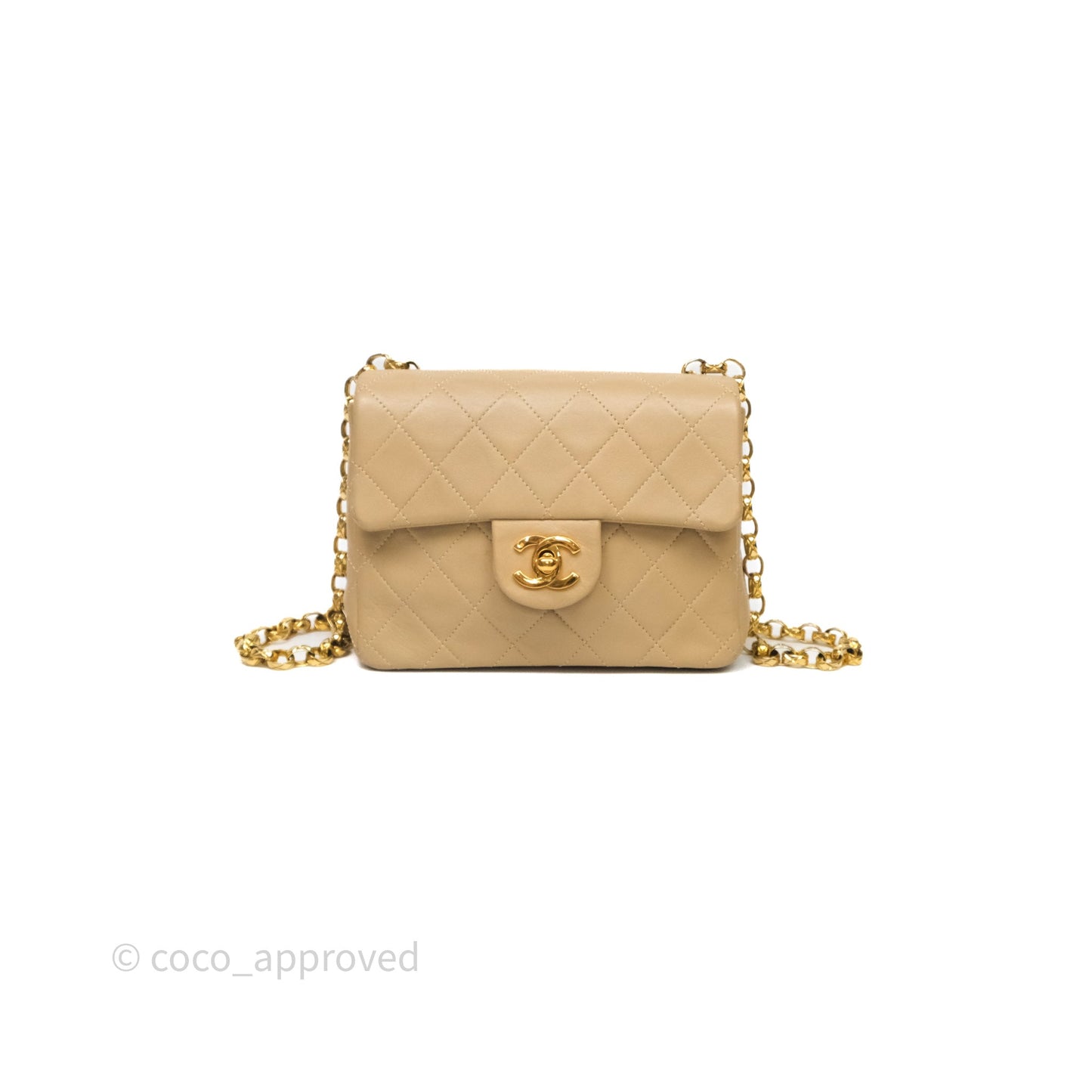 Chanel Vintage Mini Flap Bag Beige Lambskin Gold Hardware