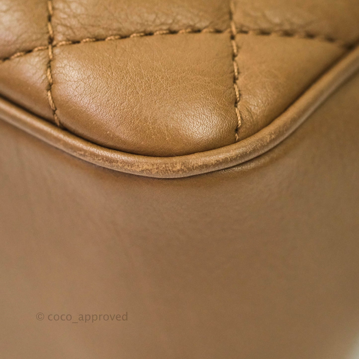 Chanel Small CC Quilted Vanity Case Brown Beige Calfskin Aged Gold Hardware