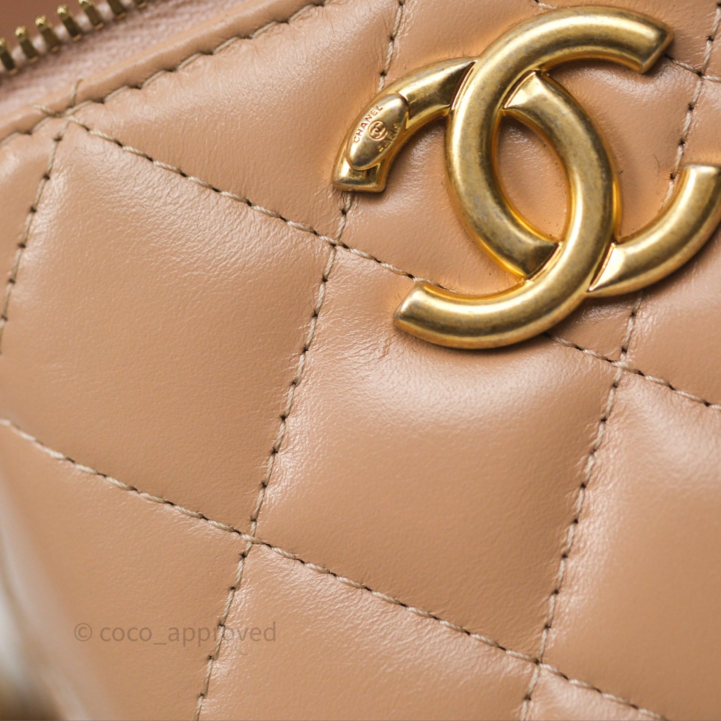 Chanel Quilted Mini Perfect Fit Vanity With Chain Beige Calfskin Aged Gold Hardware
