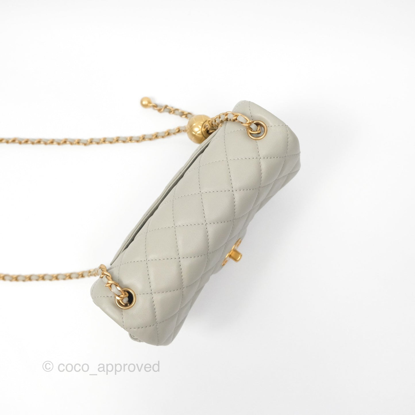 Chanel Pearl Crush Mini Rectangular Grey Lambskin Aged Gold Hardware