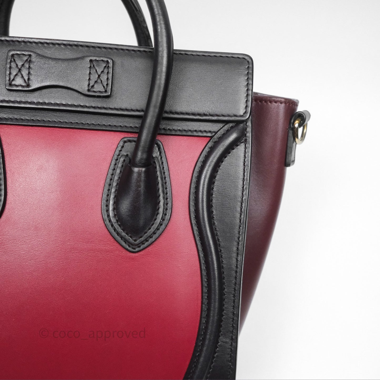 Celine Nano Luggage Satin Calfskin Gold Hardware Red/ Dark Brown