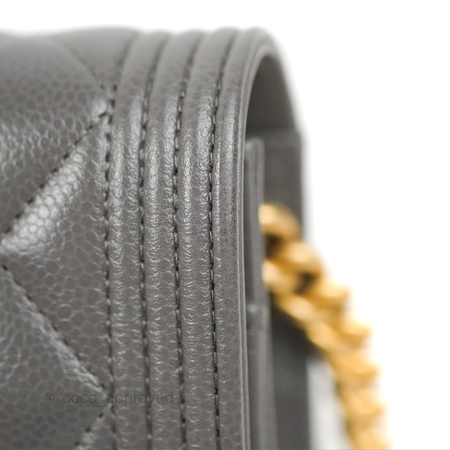Chanel Quilted Boy Wallet on Chain WOC Dark Grey Caviar Gold Hardware