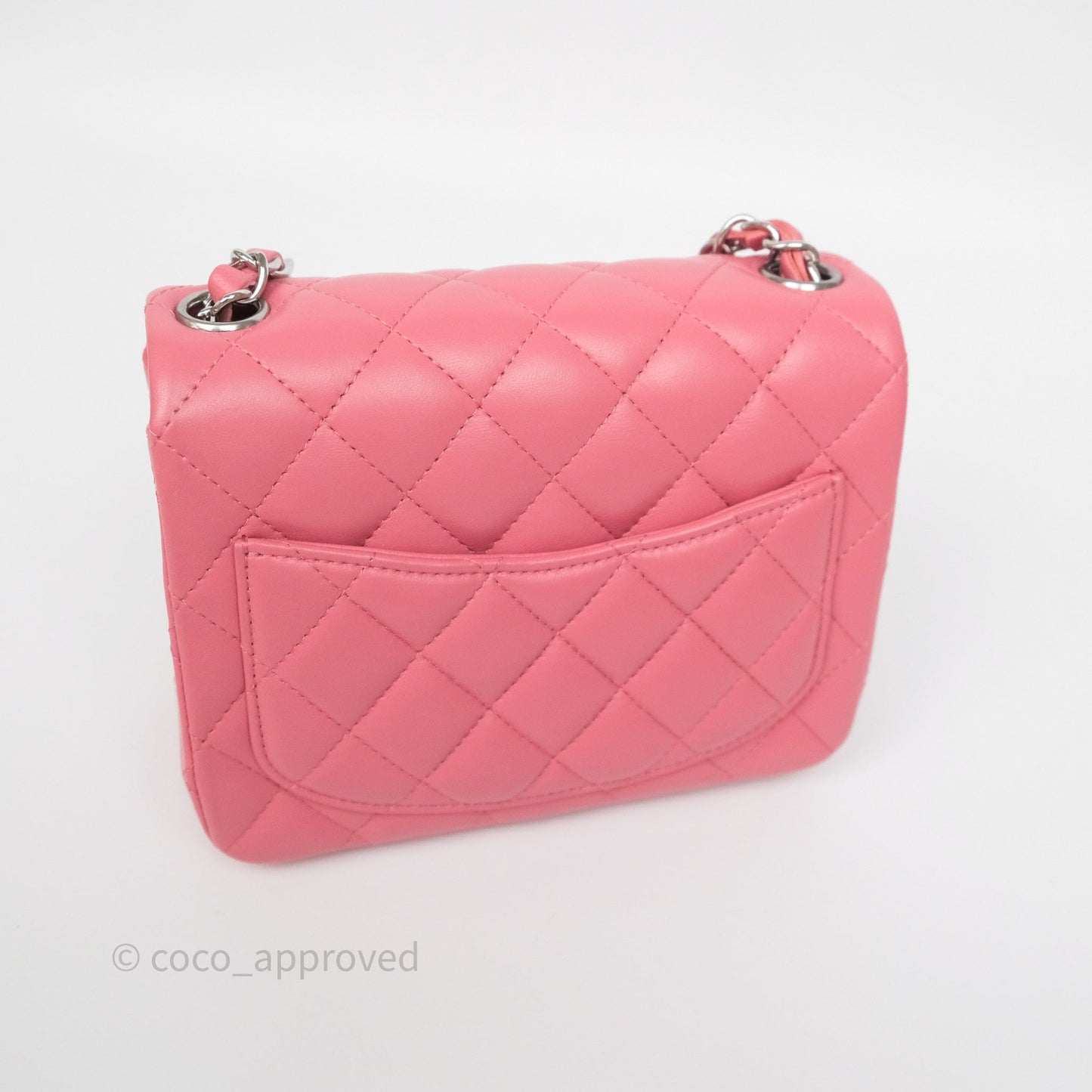 Chanel Mini Square Flap Quilted Pink Lambskin Silver Hardware