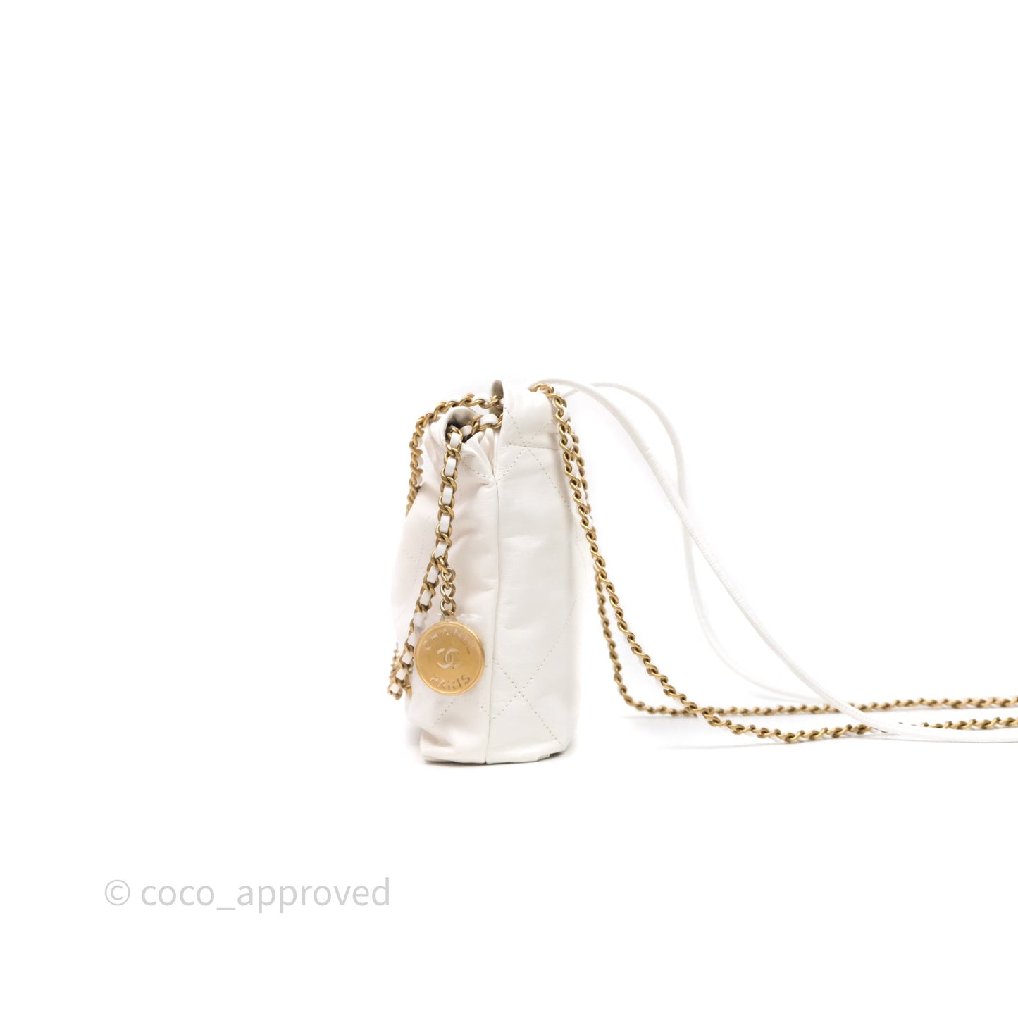 Chanel 22 Mini Bag White Calfskin Aged Gold Hardware