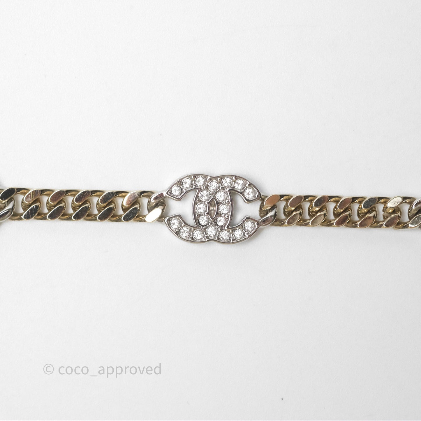 Chanel Silver CC Crystal Chain Choker Gold Tone 24V