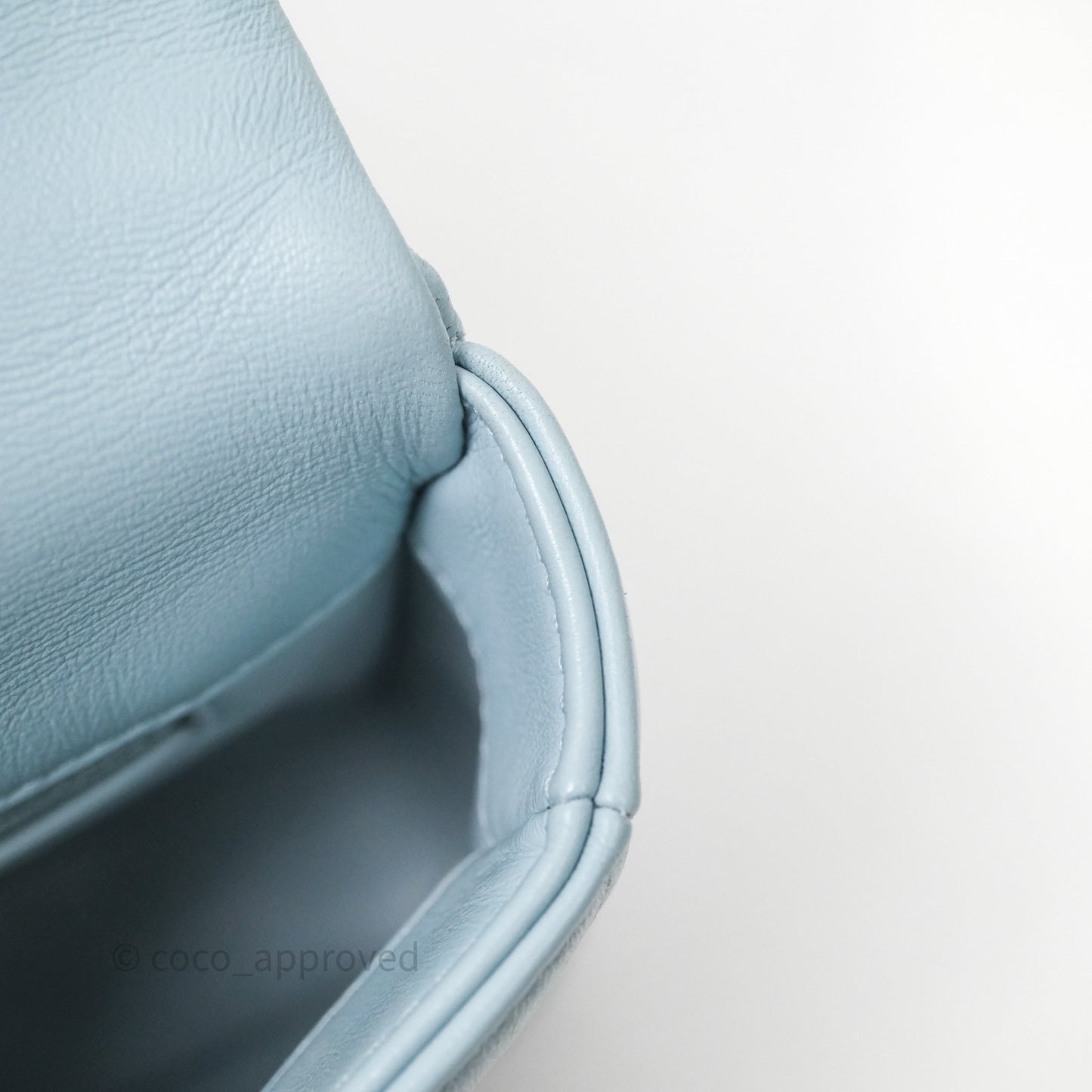 Chanel Quilted Enamel Pending CC Small Square Flap Baby Blue Lambskin