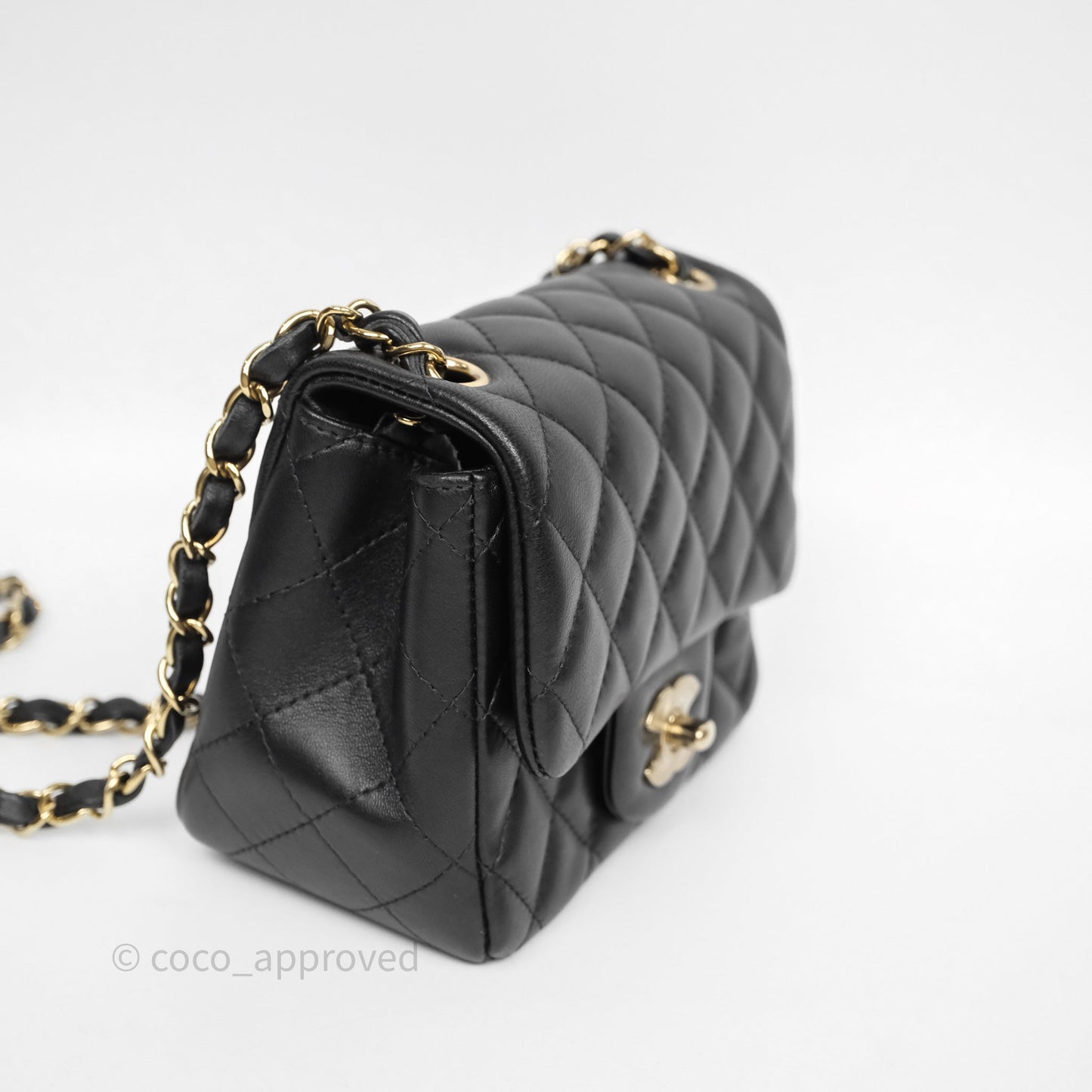 Chanel Mini Square Quilted Black Lambskin Gold Hardware