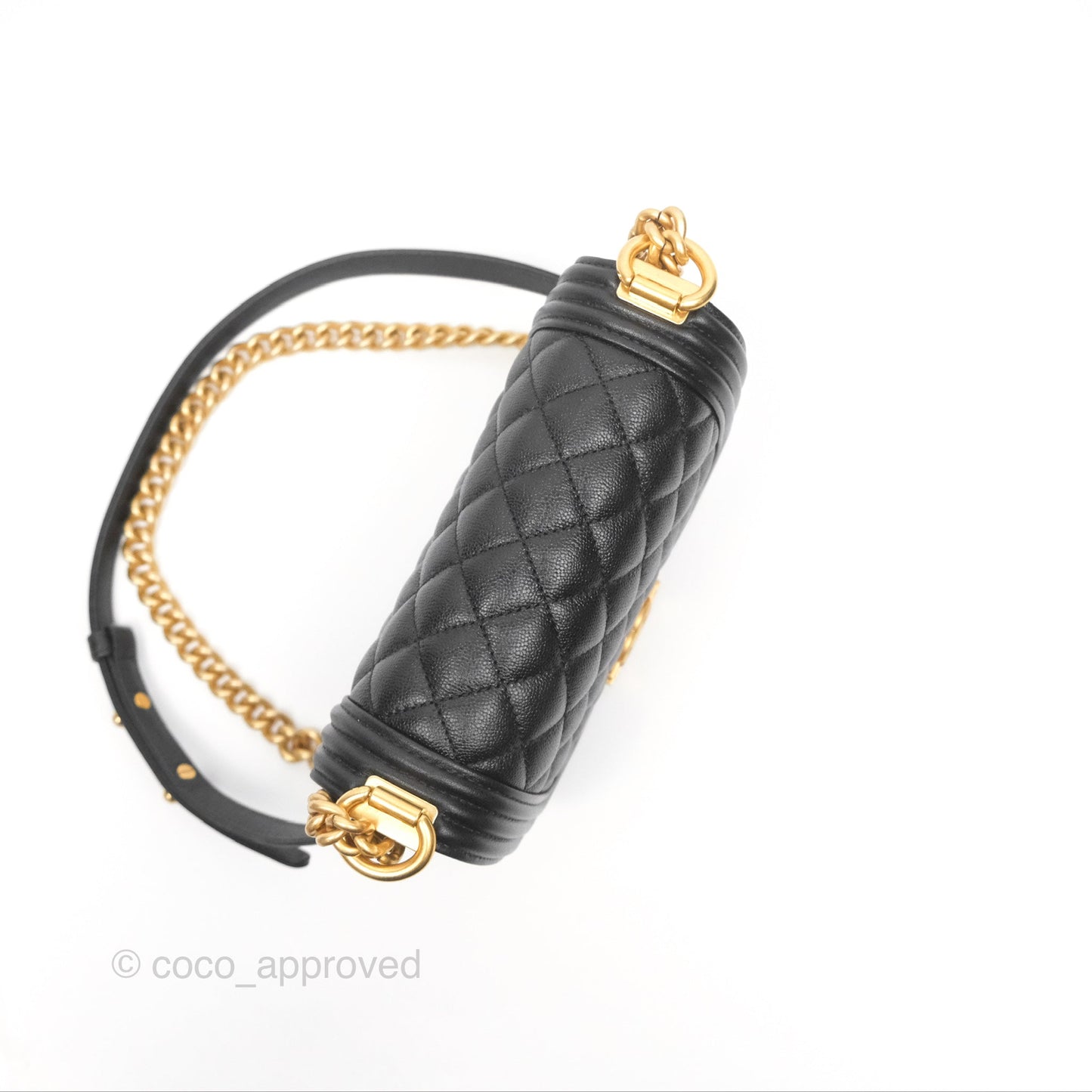 Chanel Boy Messenger Bag Black Caviar Aged Gold Hardware