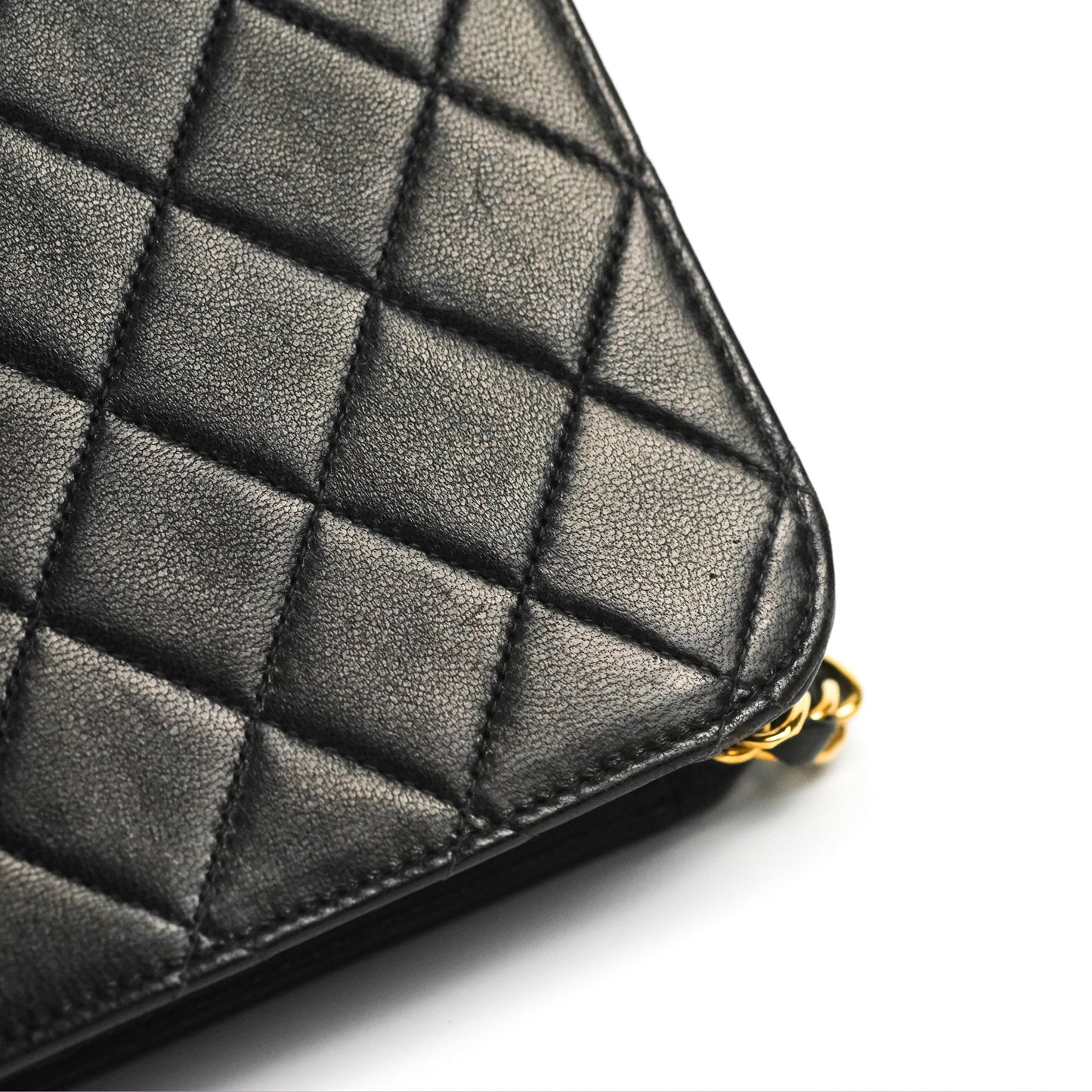 Chanel Vintage Full Flap Quilted Shoulder Bag Black Lambskin 24K Gold Hardware