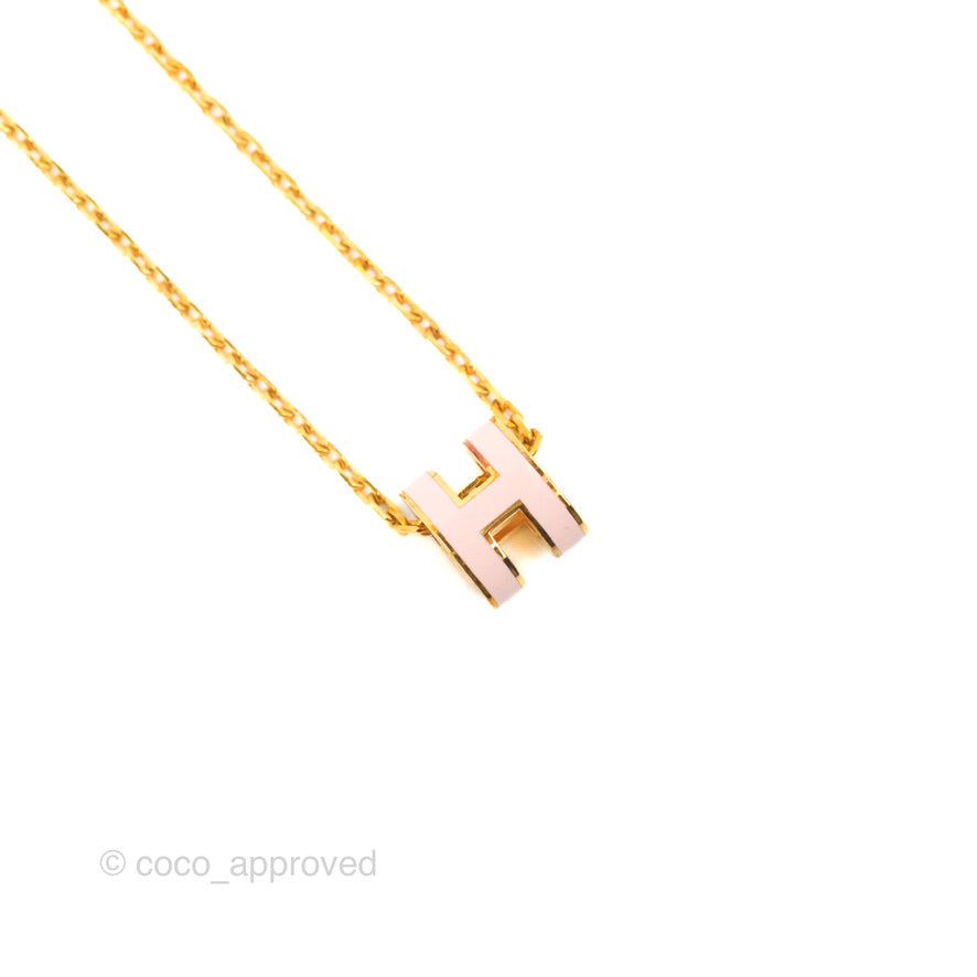 Hermès Mini Pop H Rose Dragee Pendant Necklace Gold Hardware
