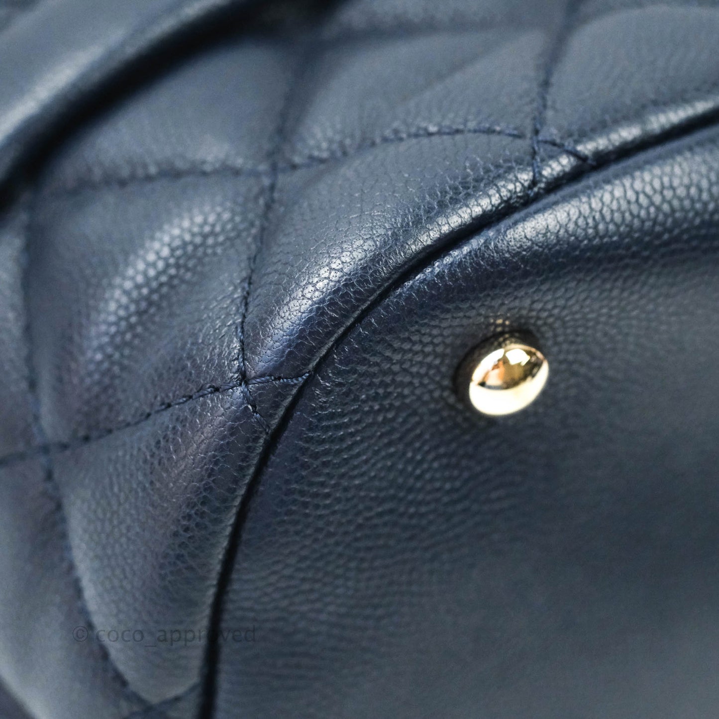 Chanel Caviar Quilted Rolled Up Bucket Drawstring Bag Navy Gold Hardware
