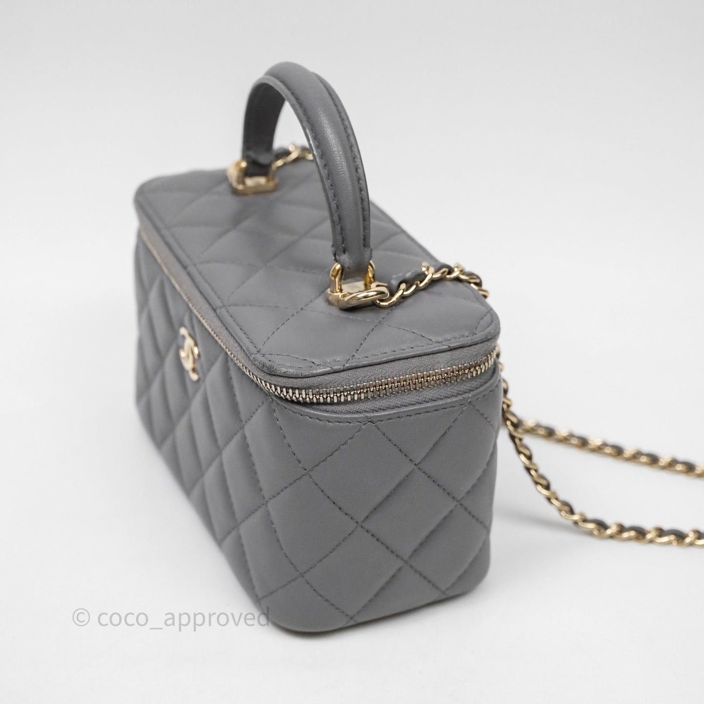 Chanel Vanity Rectangular Top Handle Grey Lambskin Gold Hardware