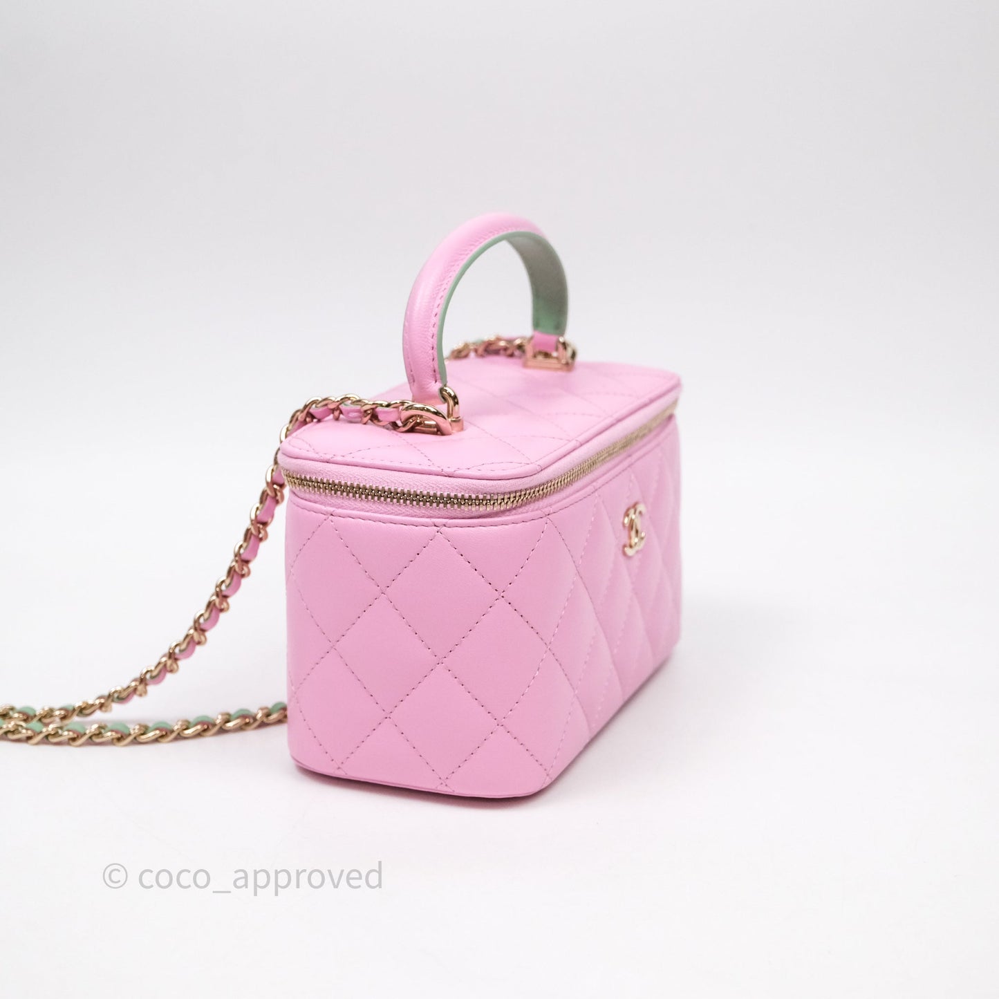 Chanel Vanity Rectangular Top Handle Pink Mint Green Lambskin Gold Hardware
