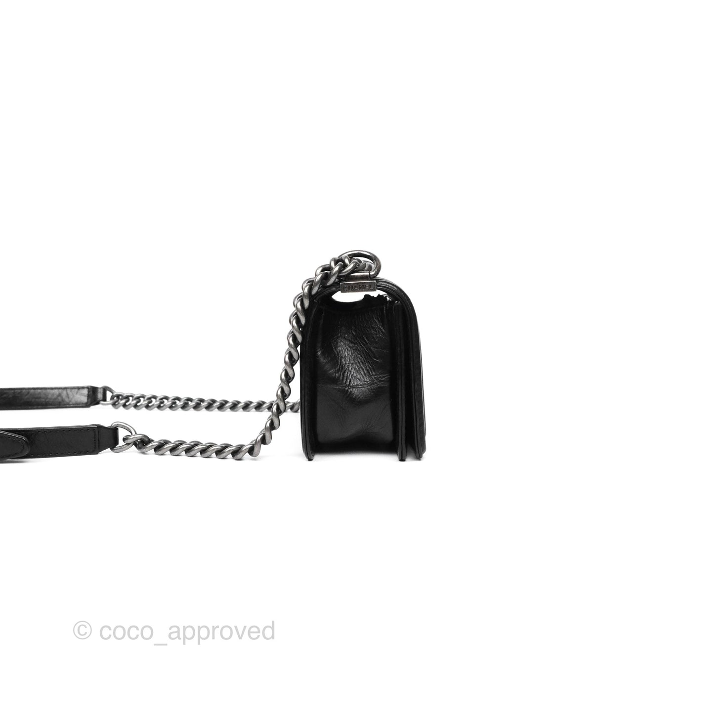 Chanel Small Chain Around Boy Quilted Black Aged Calfskin Ruthenium Hardware