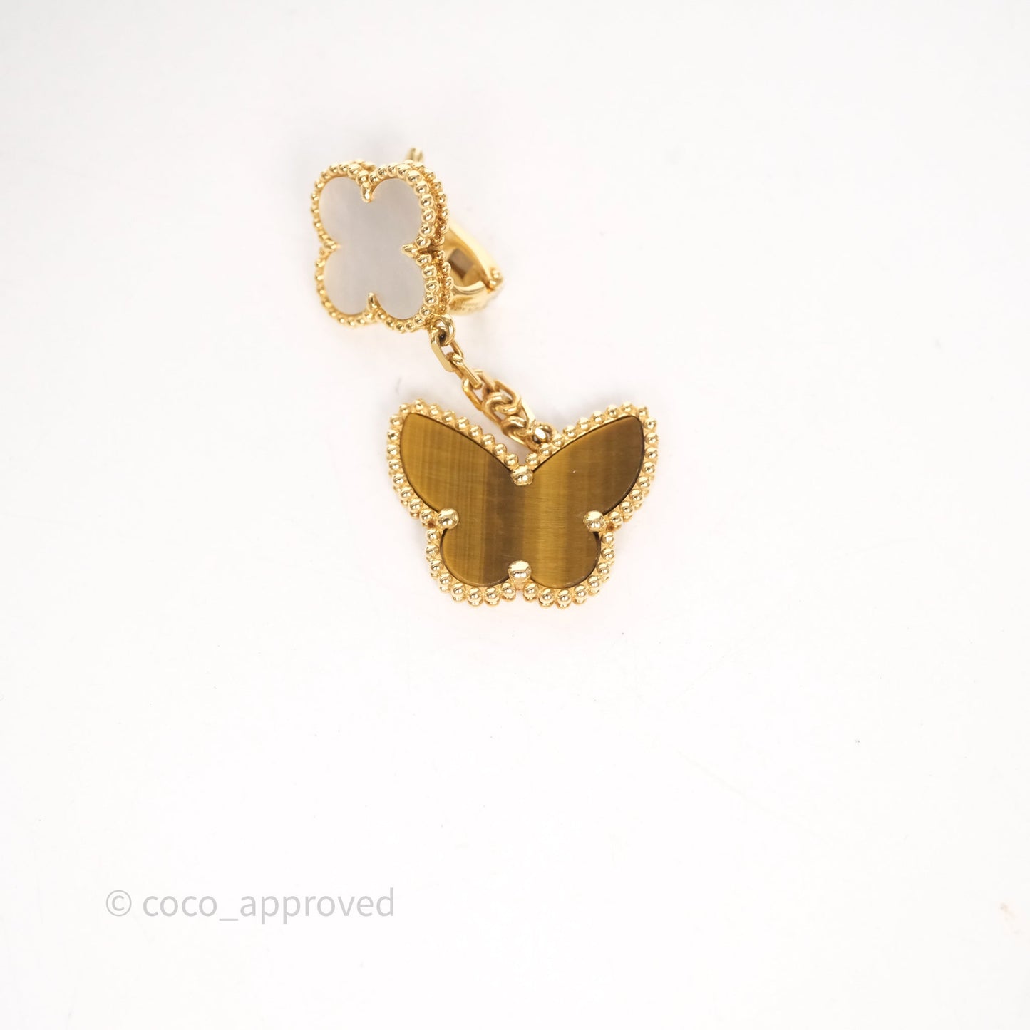 Van Cleef & Arpels Lucky Alhambra 2-Motif Earrings White Mother-of-pearl Yellow Gold
