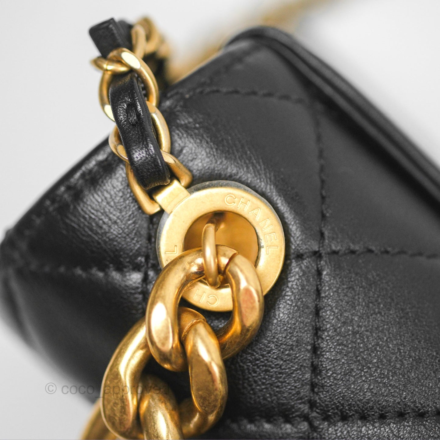 Chanel Pearl Chain Bag Black Calfskin Aged Gold Hardware